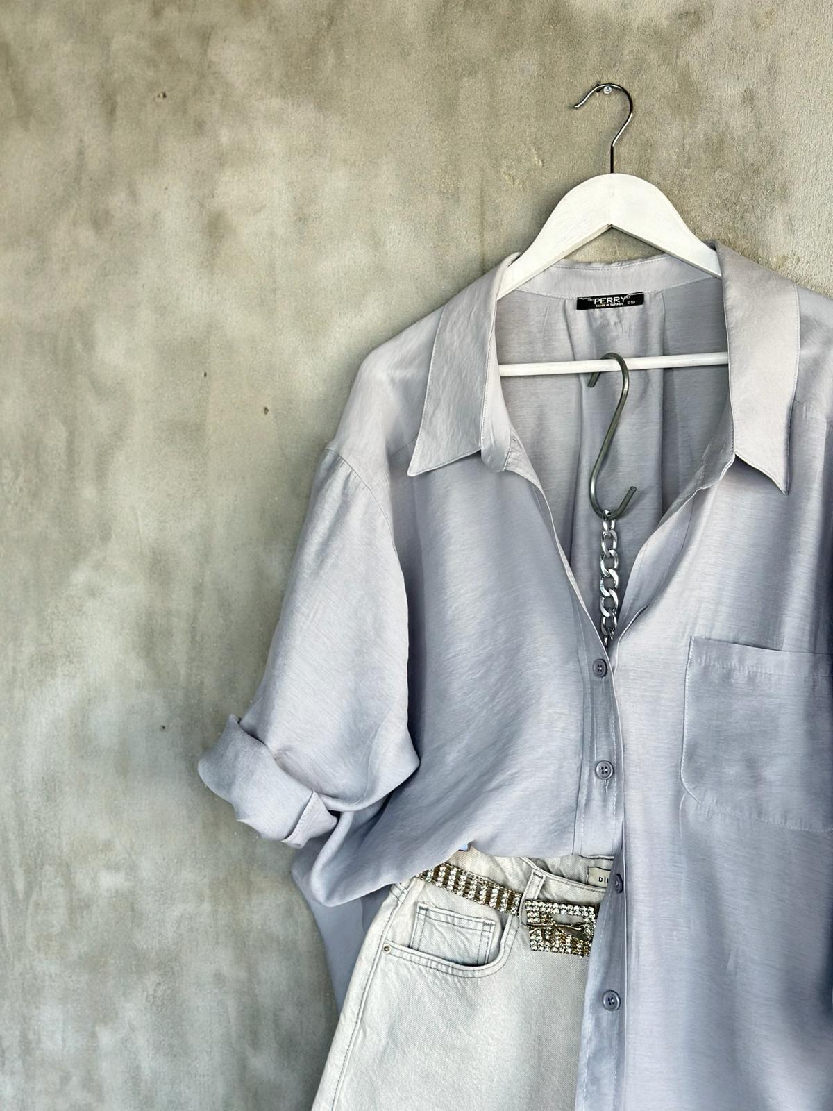 Düşük Omuzlu Oversize Gömlek (Gri)