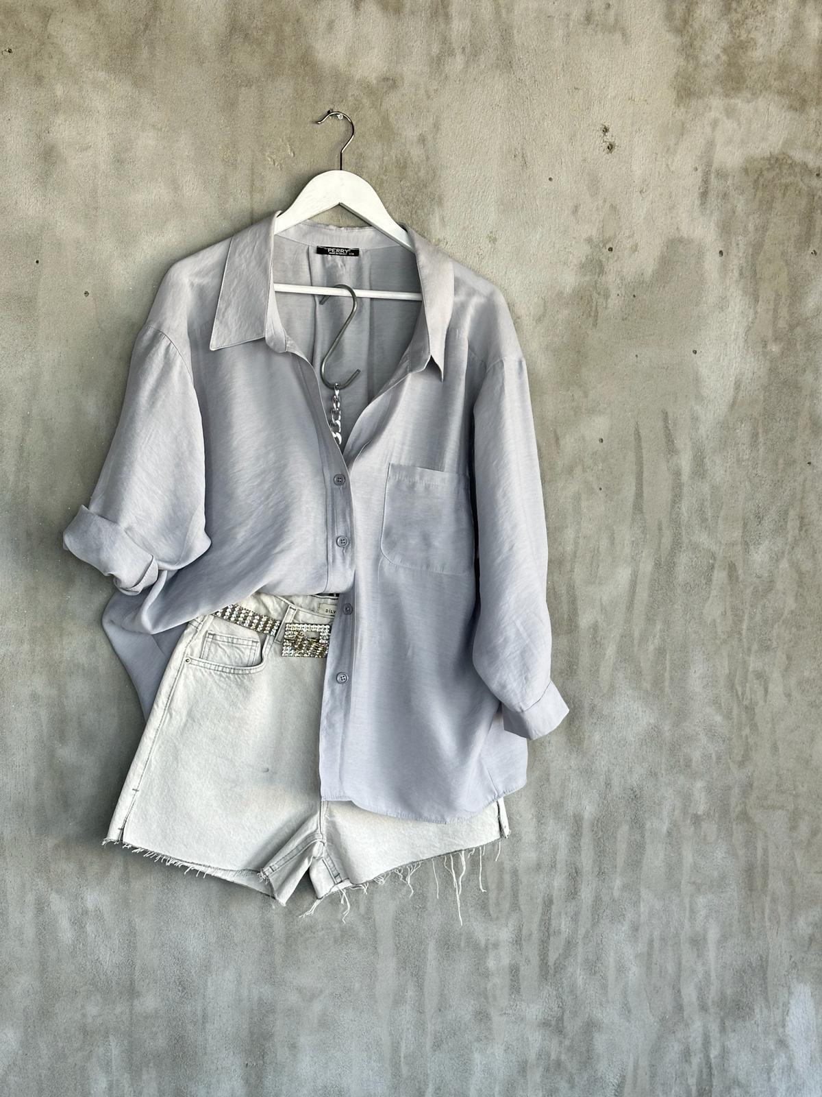 Düşük Omuzlu Oversize Gömlek (Gri)