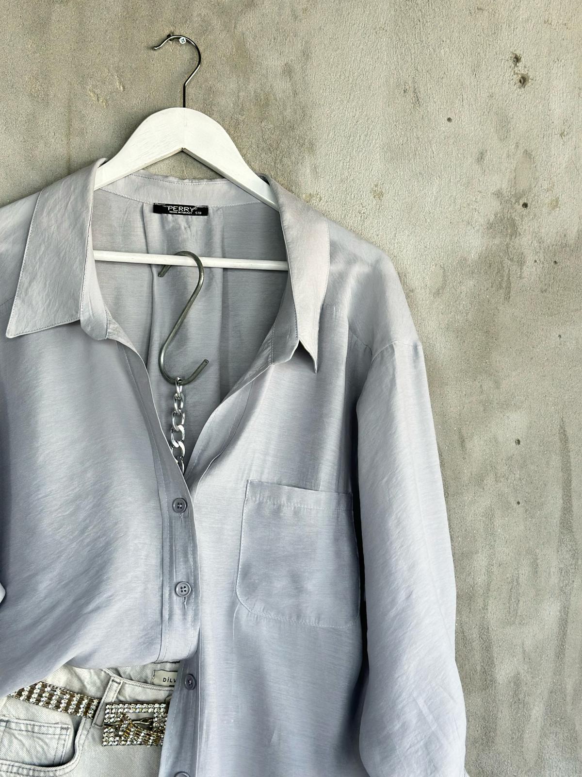 Düşük Omuzlu Oversize Gömlek (Gri)