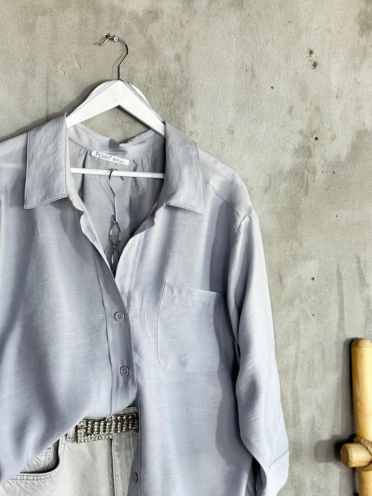 Düşük Omuzlu Oversize Gömlek (Gri)