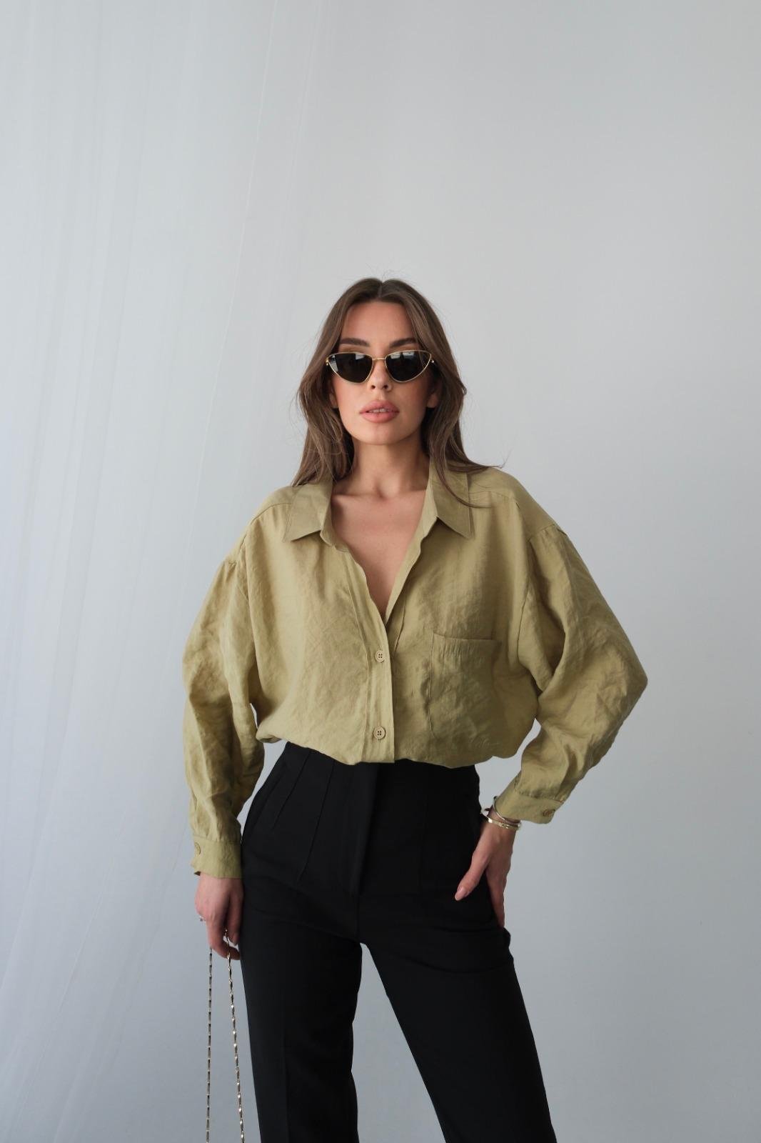 Düşük Omuzlu Oversize Gömlek (Haki)