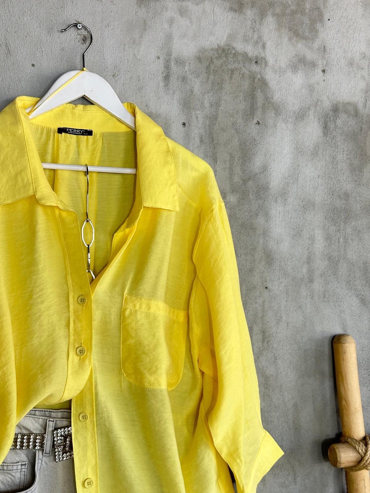 Düşük Omuzlu Oversize Gömlek (Limon Sarısı)