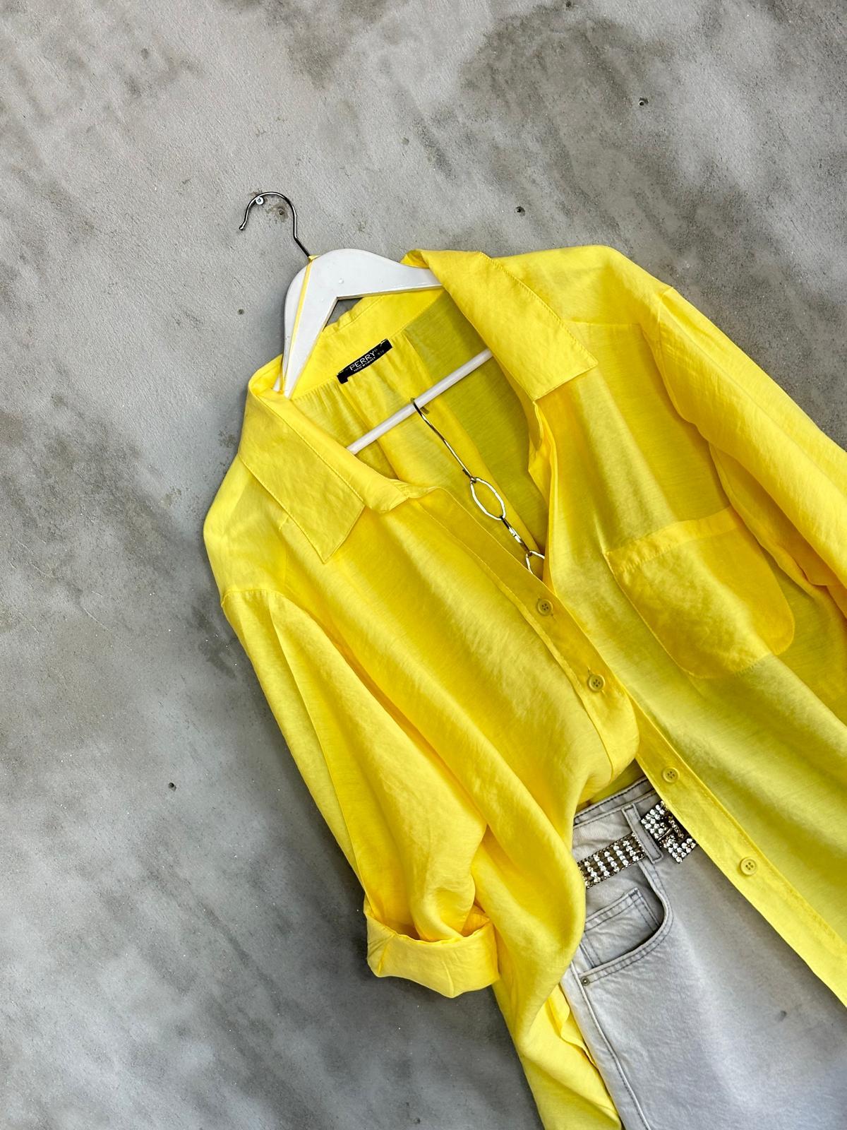 Düşük Omuzlu Oversize Gömlek (Limon Sarısı)