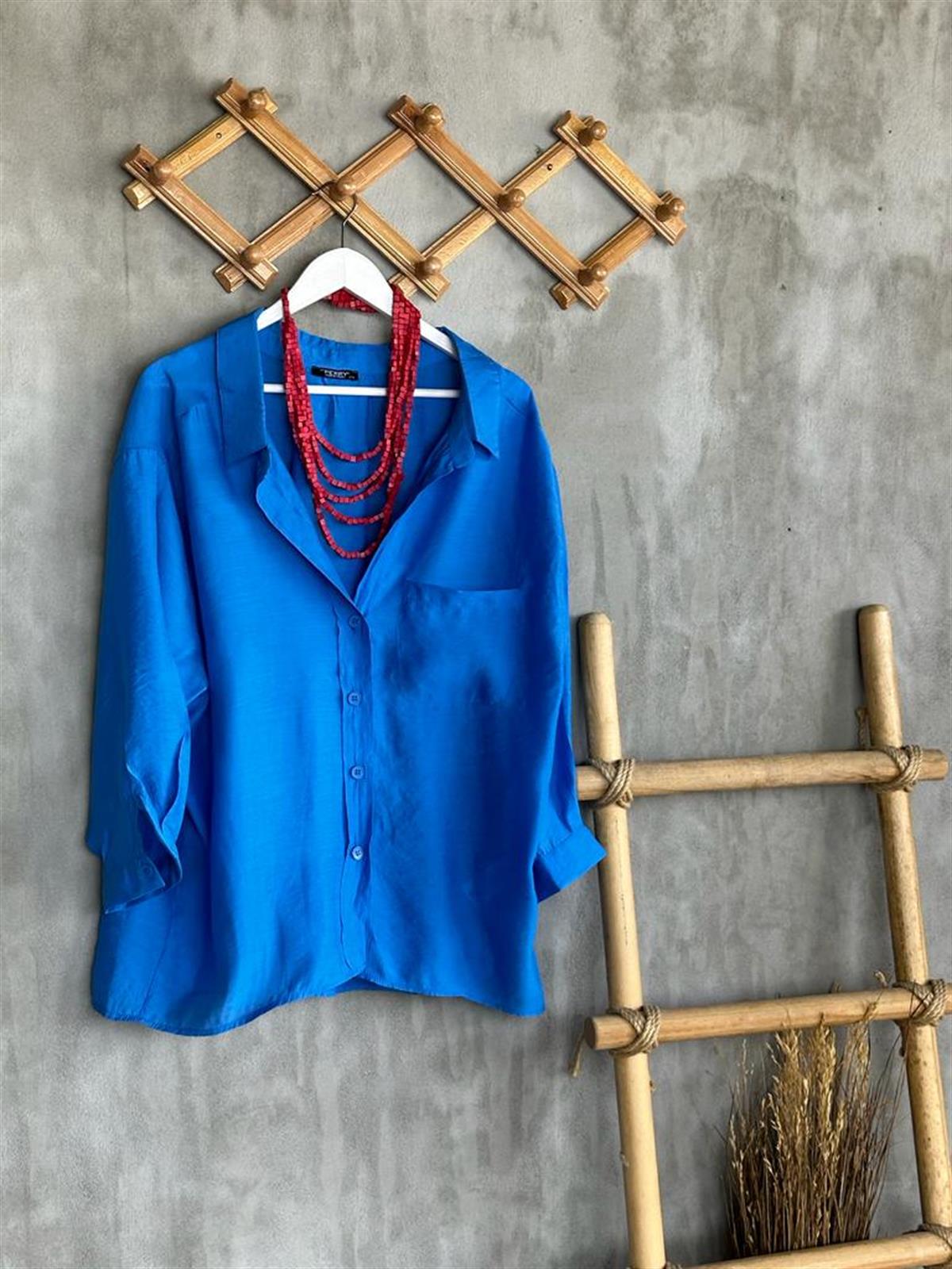 Düşük Omuzlu Oversize Gömlek (Mavi)