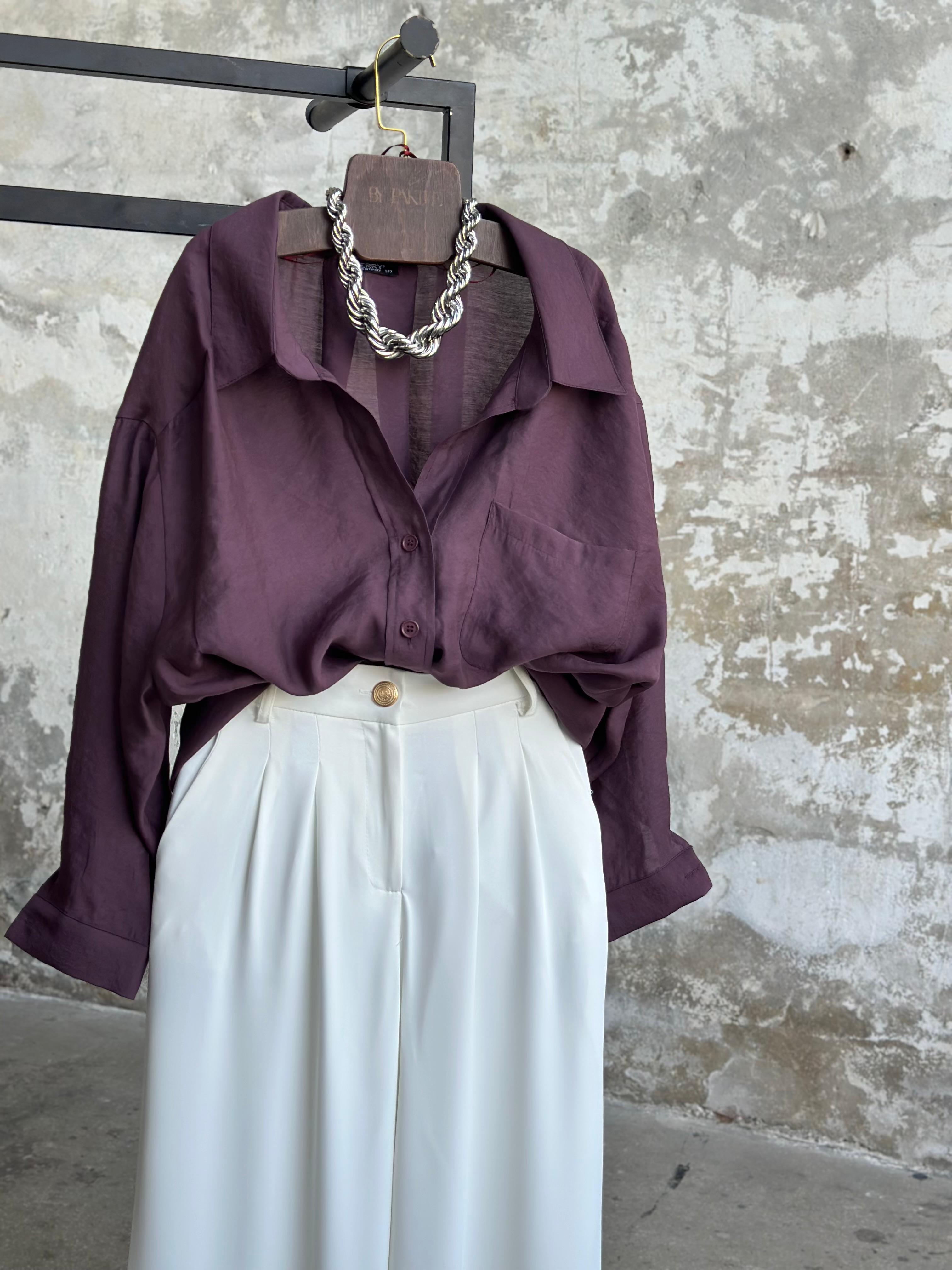 Düşük Omuzlu Oversize Gömlek (Mürdüm)