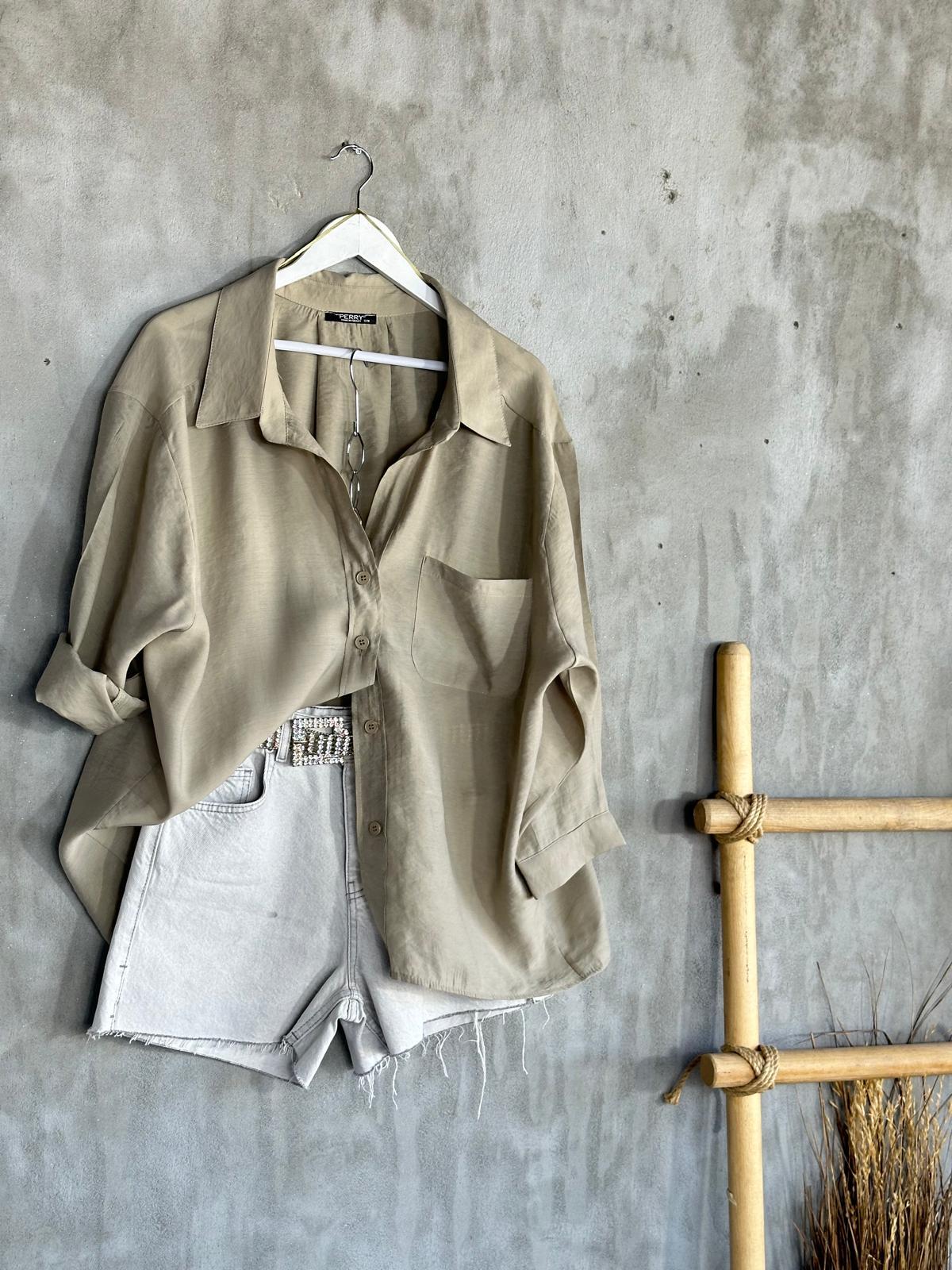 Düşük Omuzlu Oversize Gömlek (Olive)