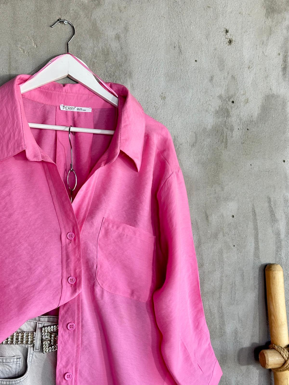 Düşük Omuzlu Oversize Gömlek (Pembe)