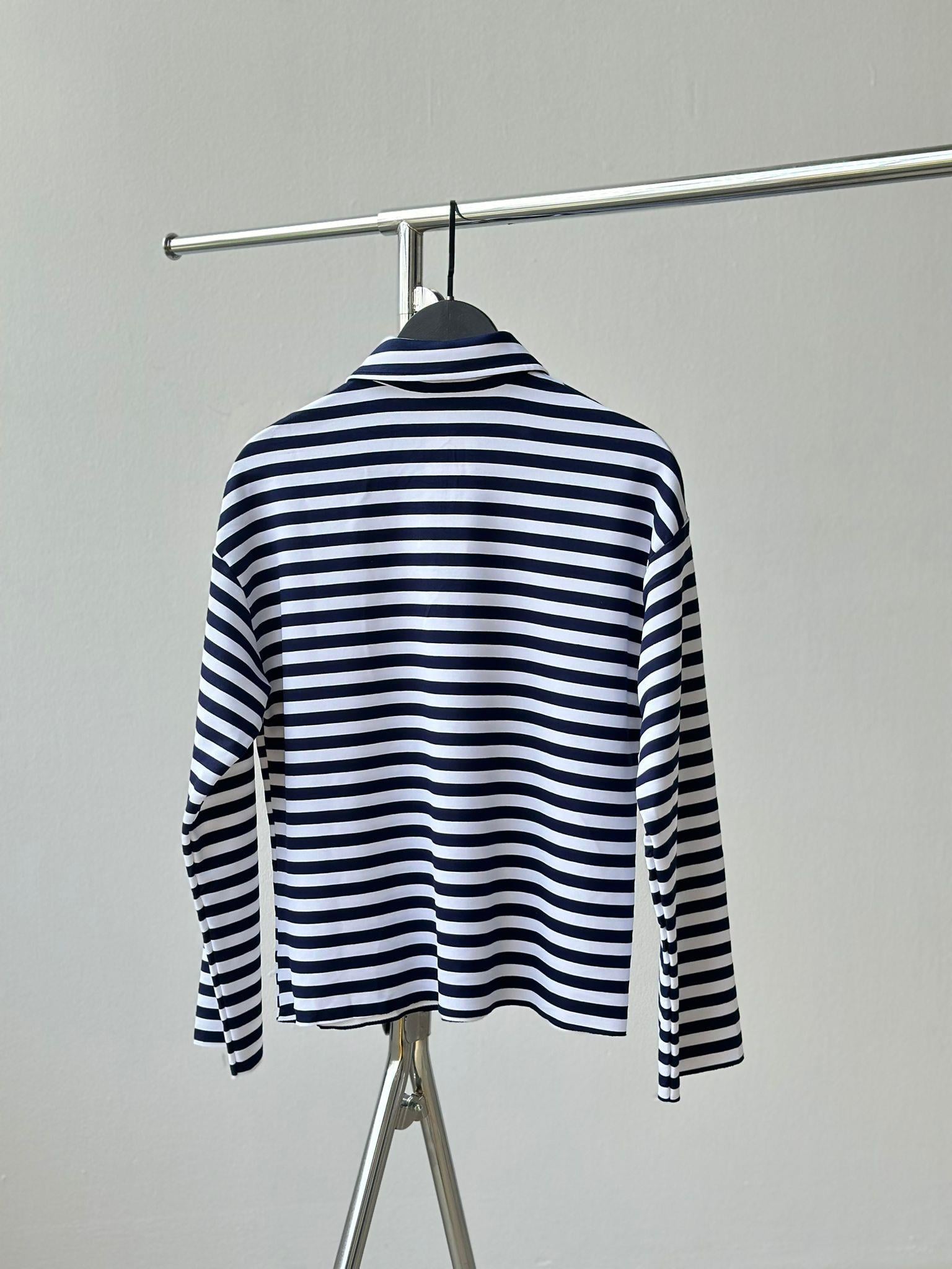 Fermuarlı Çizgili Sweat (Lacivert)