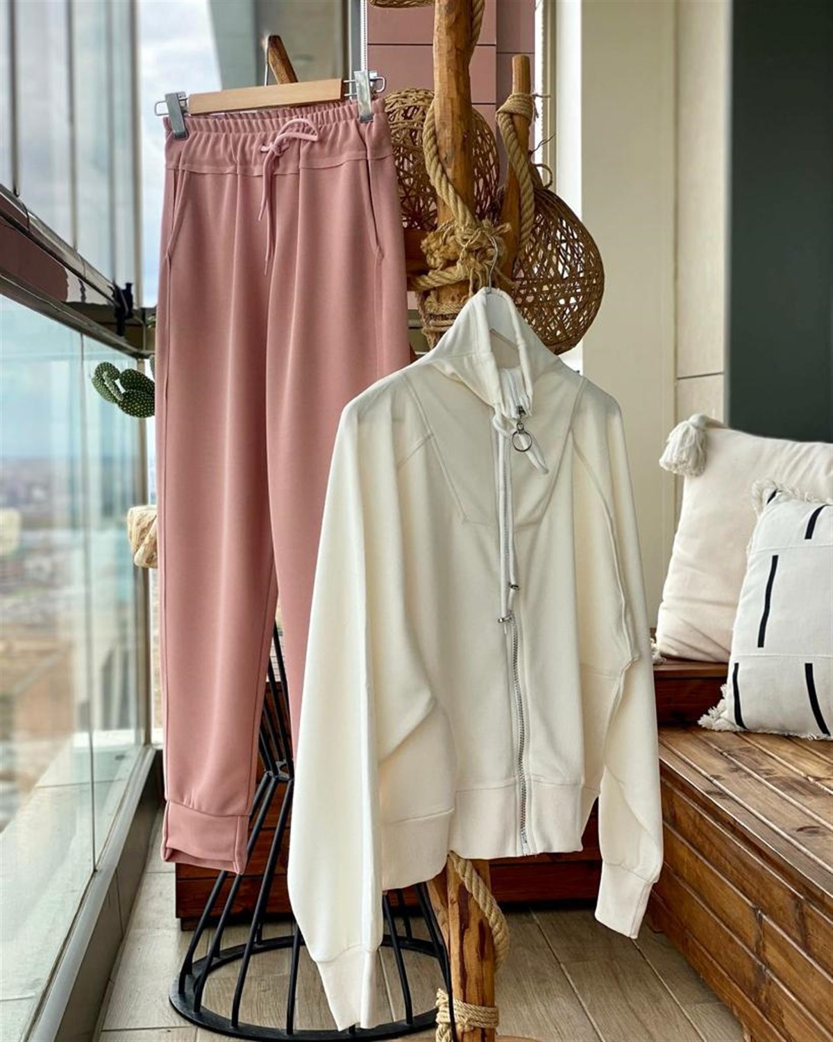 Fermuarlı Sweat Ceket (Ekru)