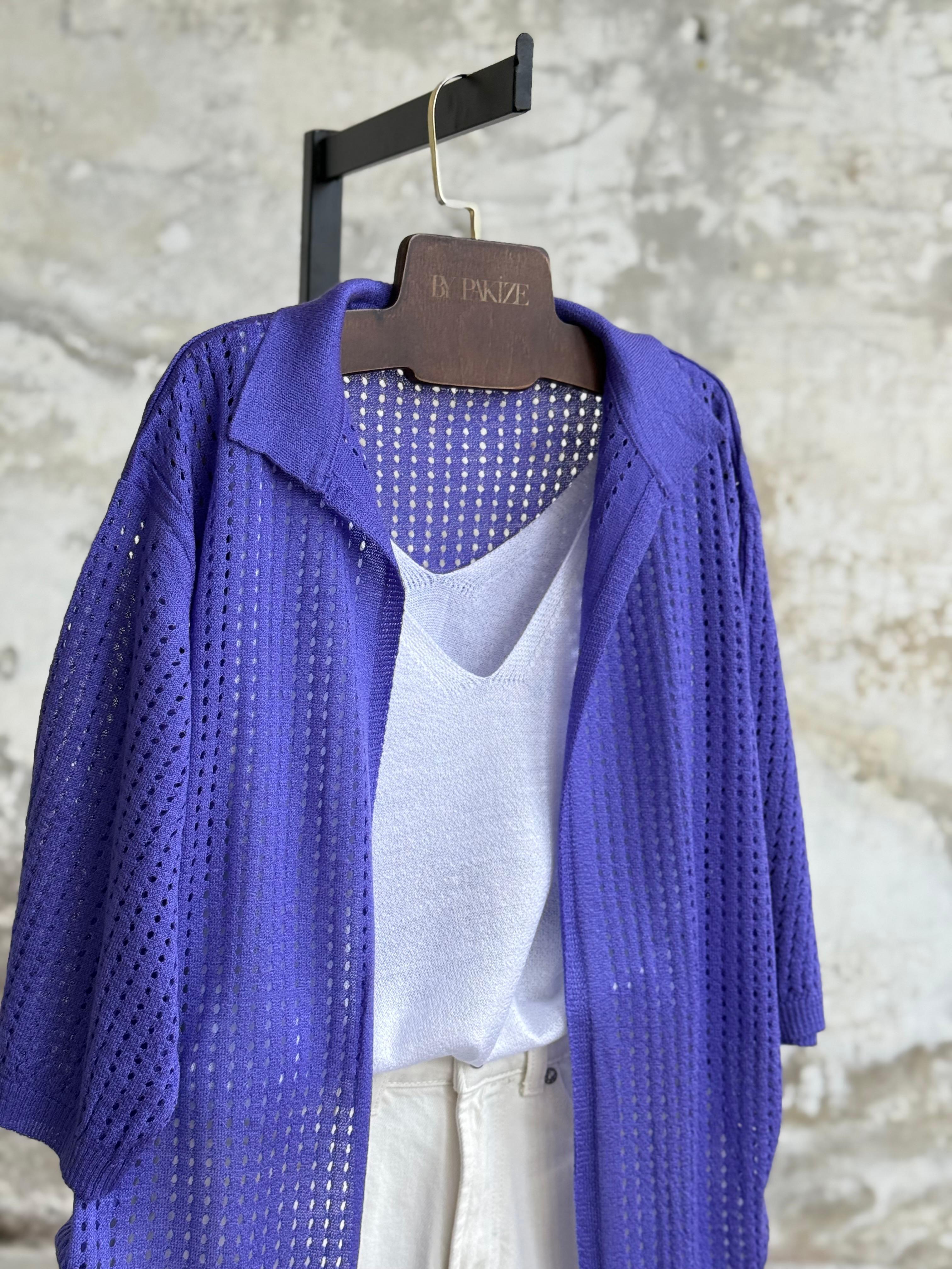 Fileli Oversize Merserize Hırka (Mor)