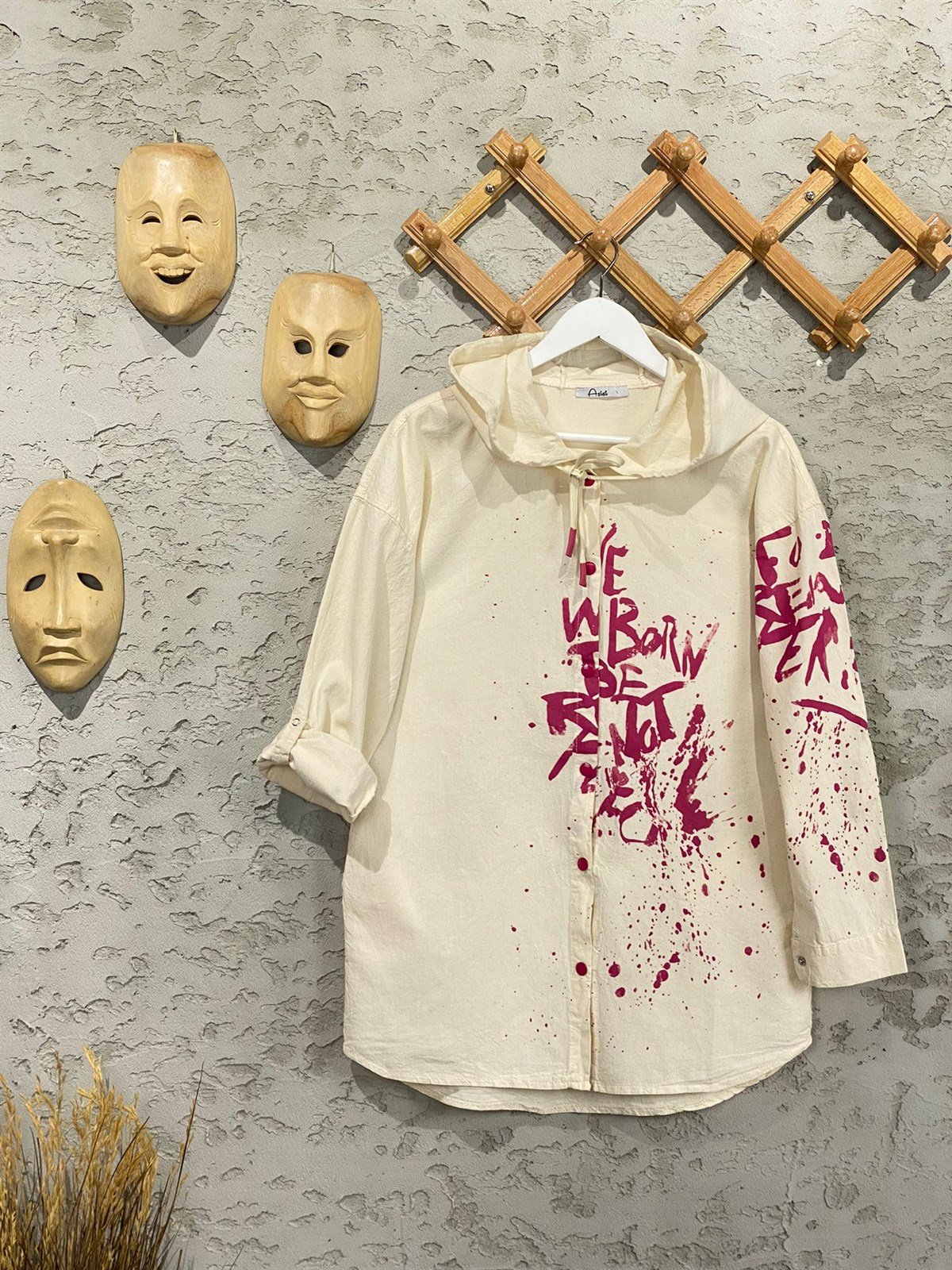 Fırça Darbeli Baskılı Ham Ceket (Mor)