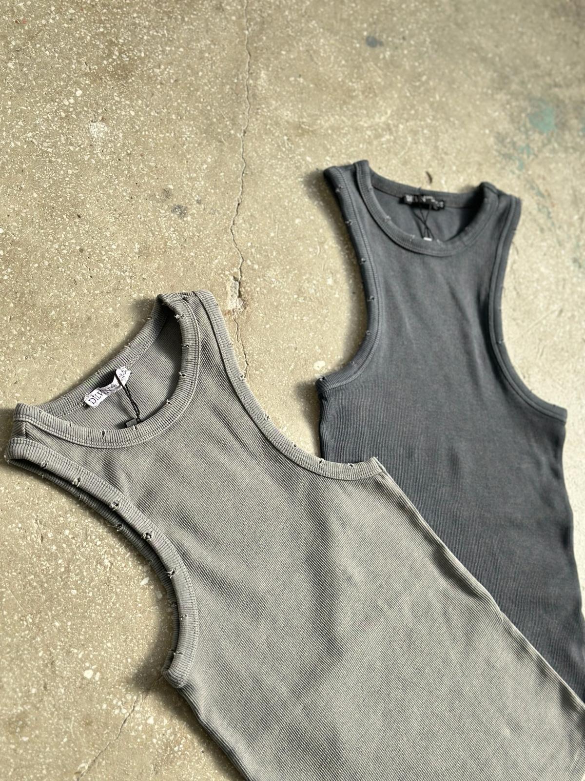 Fitilli Halter Yaka Atlet (Antrasit/Gri)