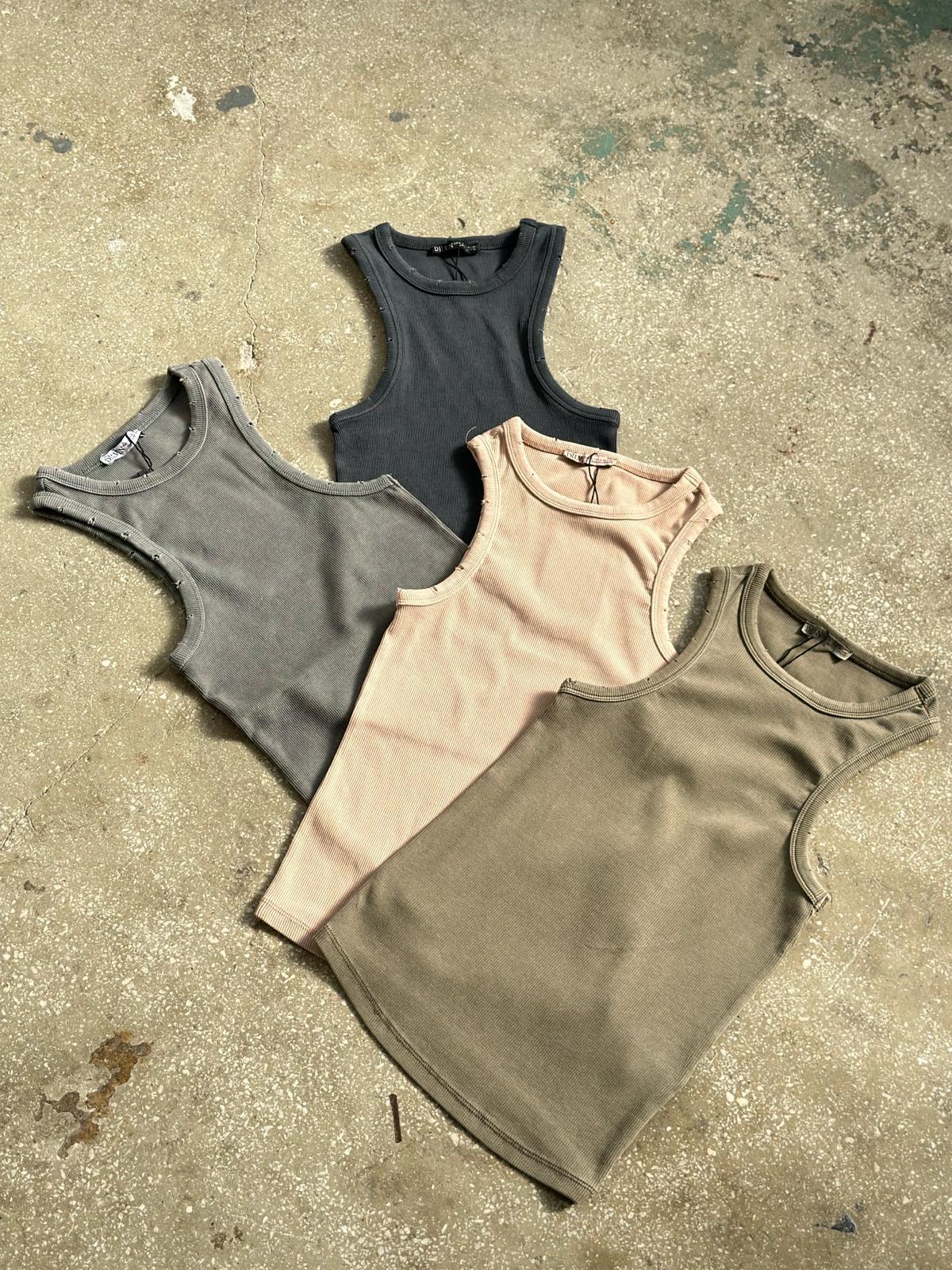 Fitilli Halter Yaka Atlet (Bej/Haki)