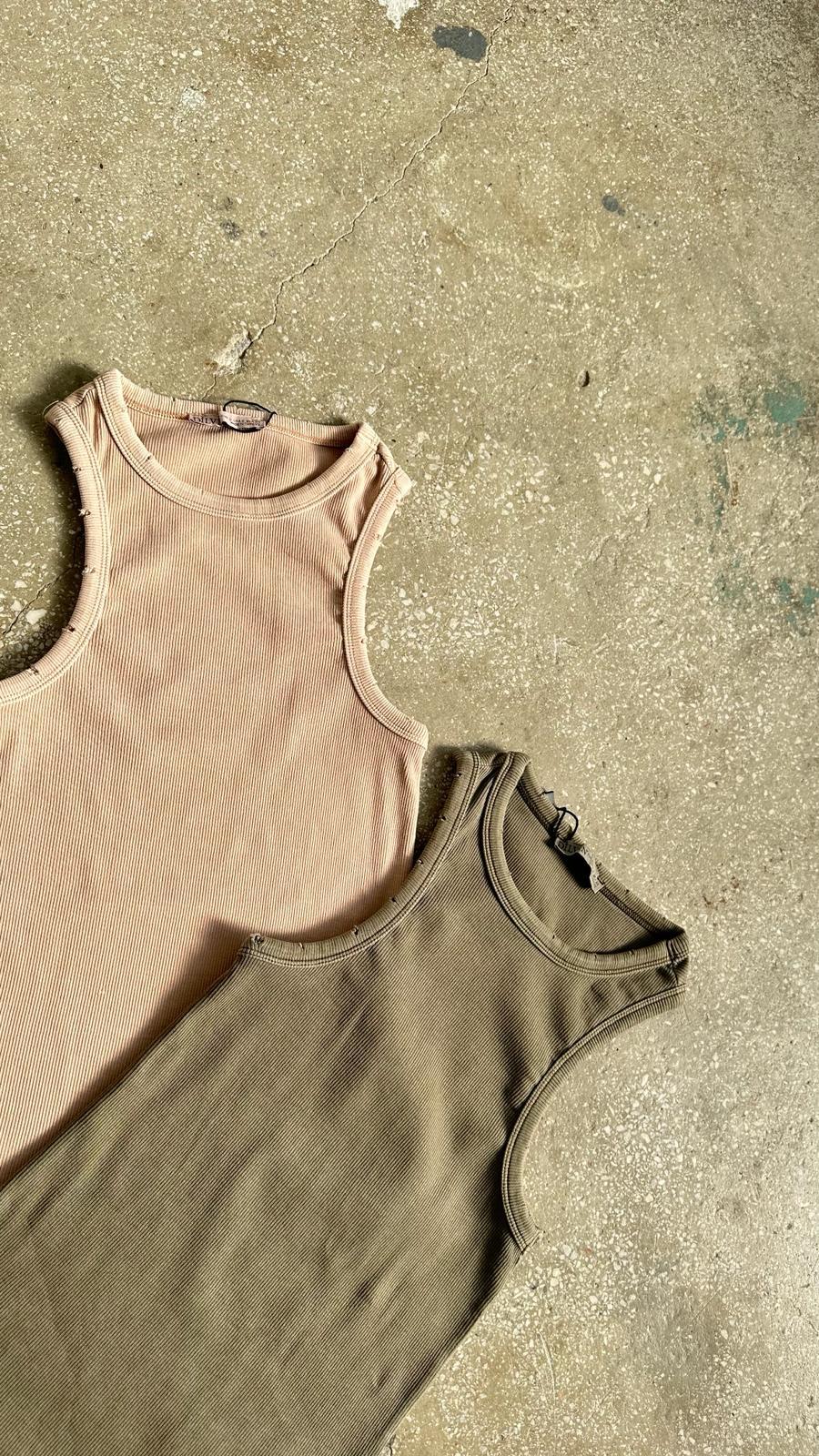 Fitilli Halter Yaka Atlet (Bej/Haki)