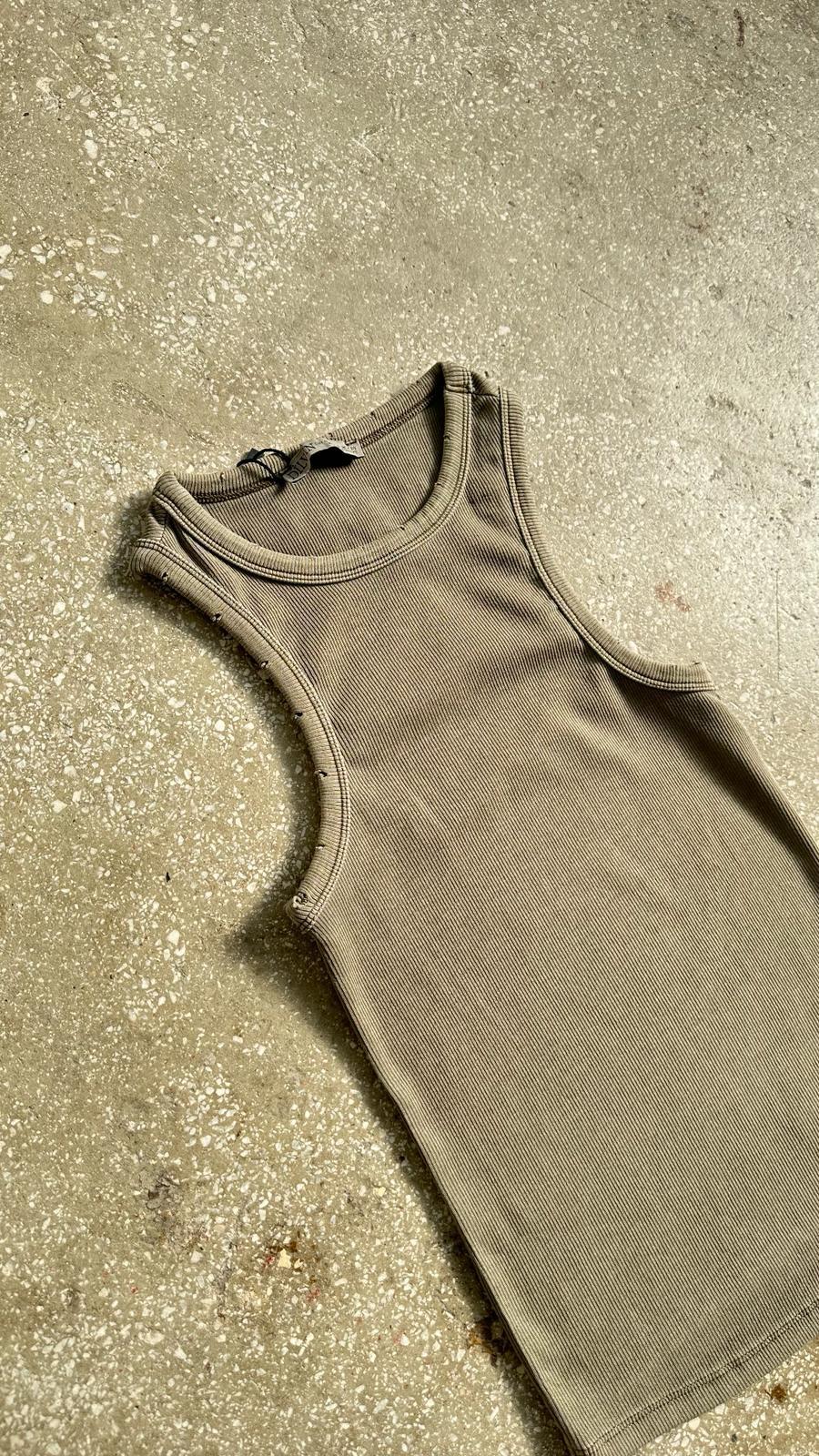 Fitilli Halter Yaka Atlet (Bej/Haki)