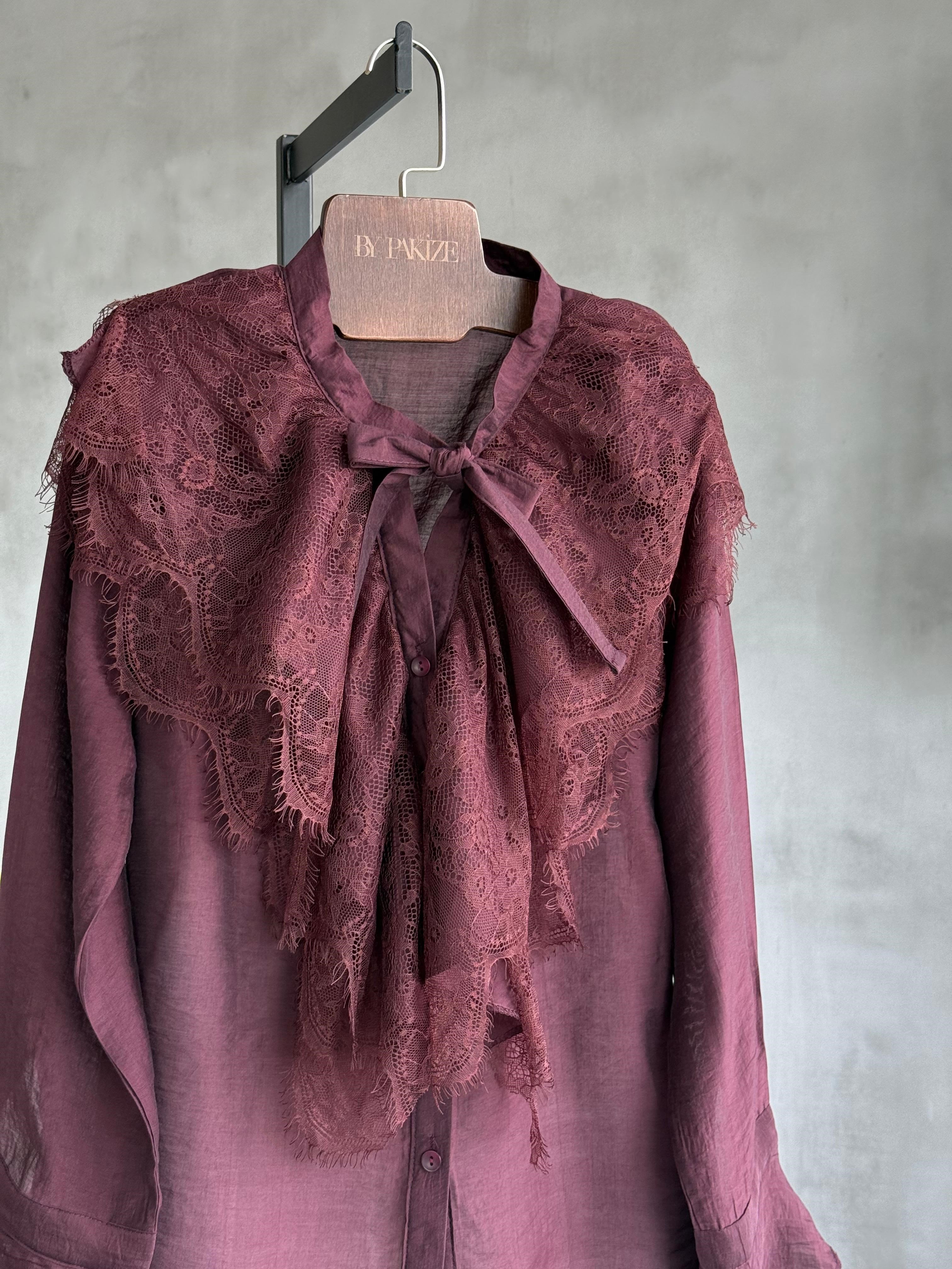 Fransız Güpür Dantel Gömlek (Bordo)