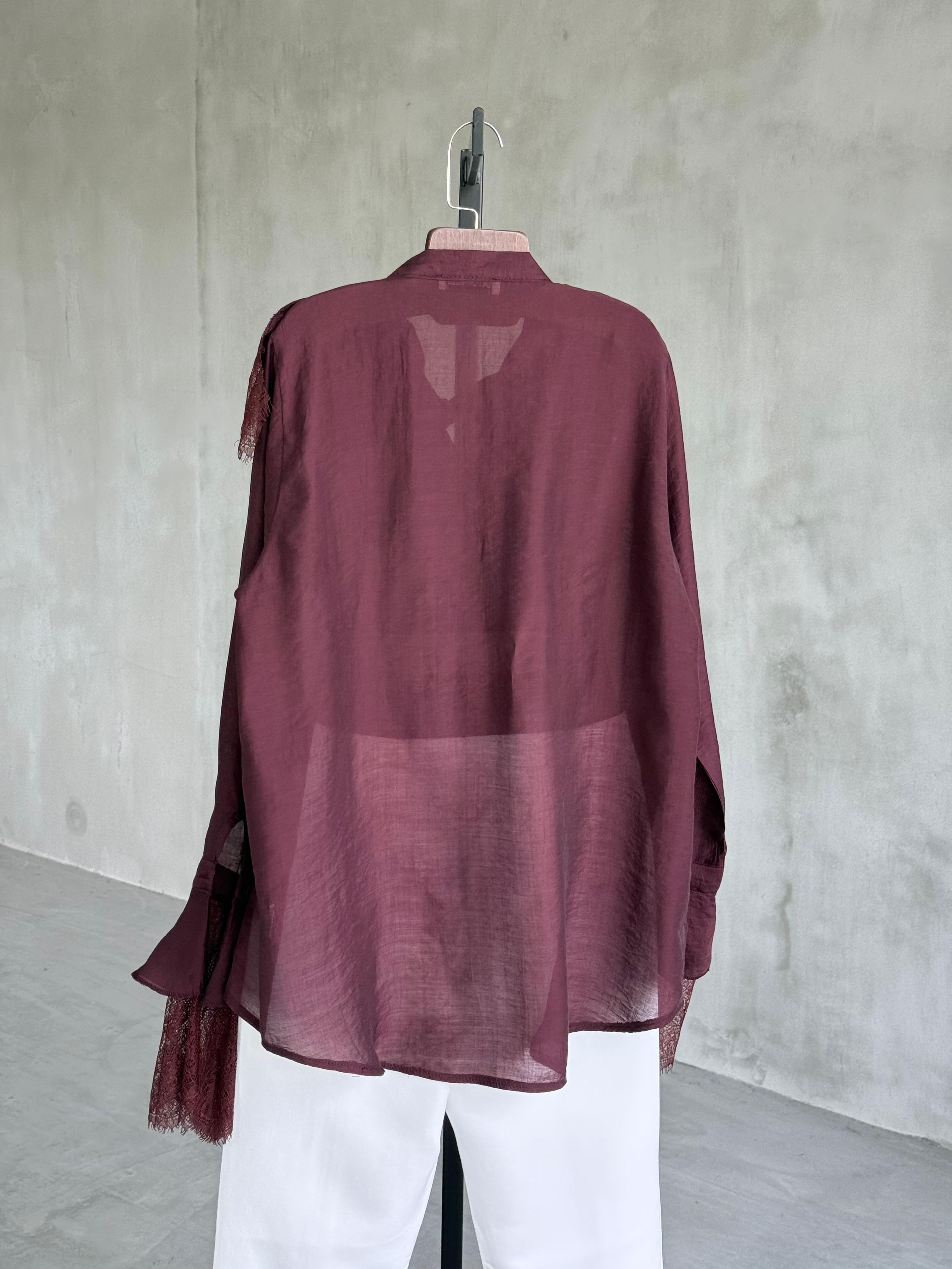Fransız Güpür Dantel Gömlek (Bordo)