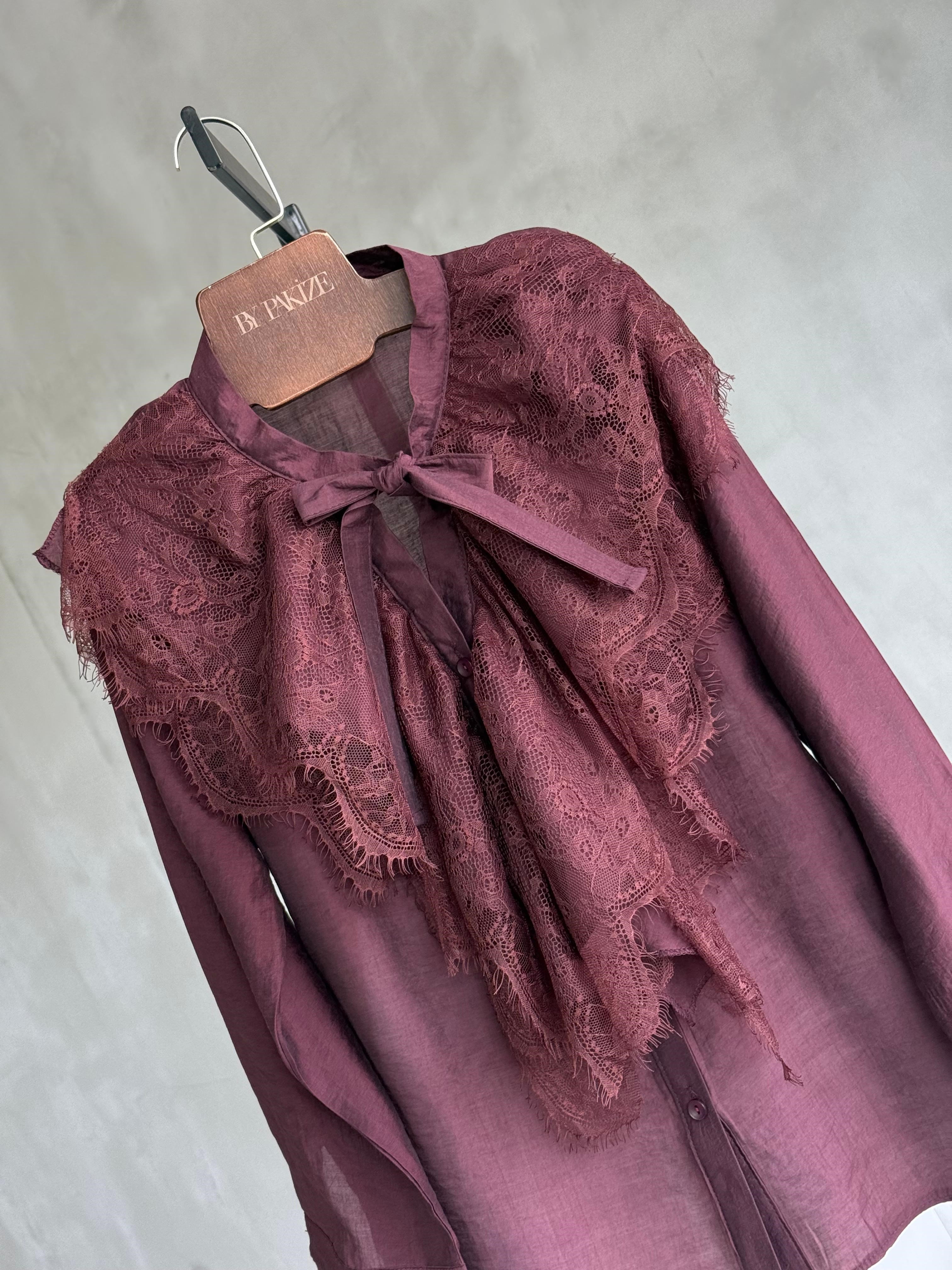 Fransız Güpür Dantel Gömlek (Bordo)