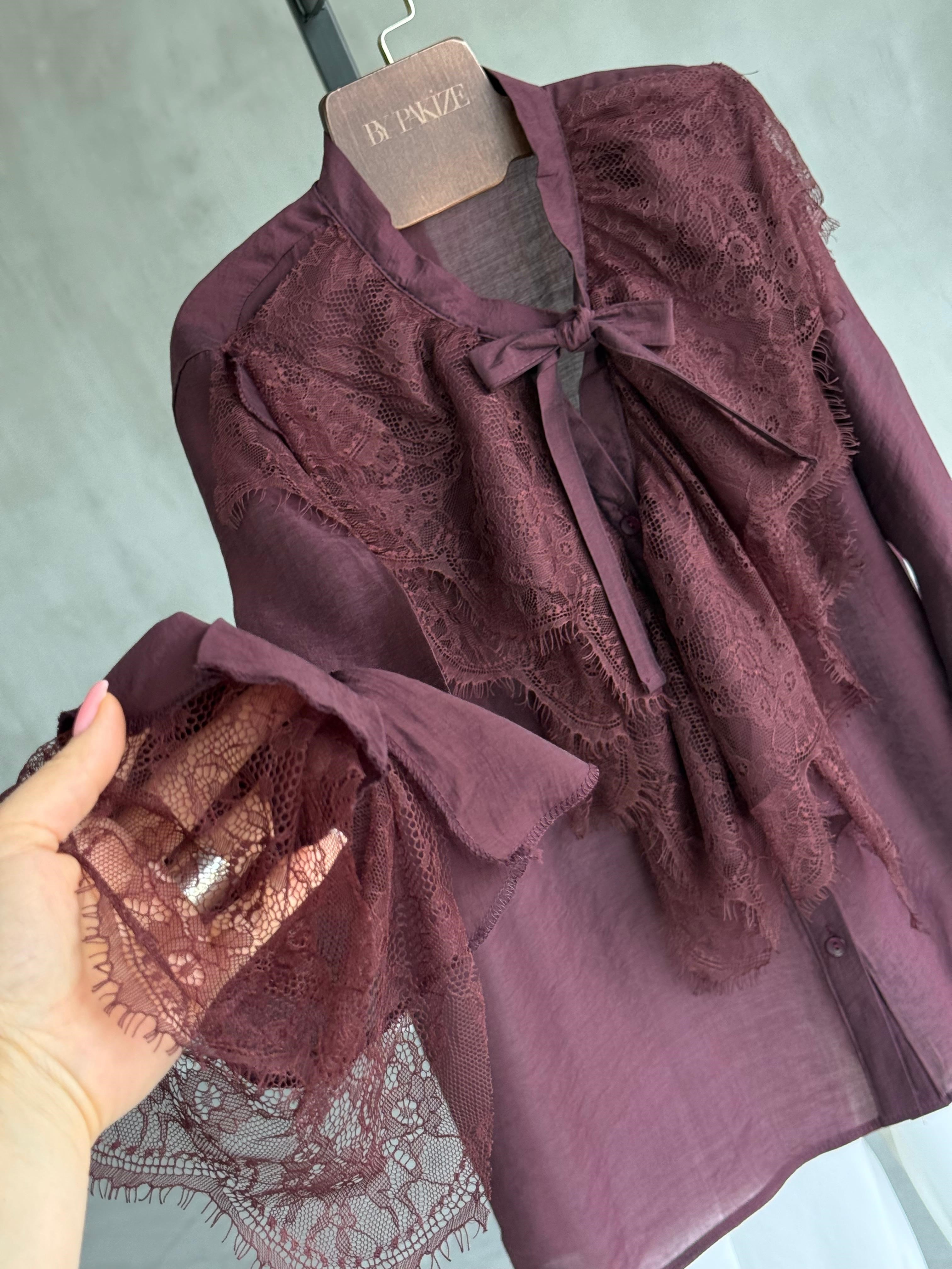 Fransız Güpür Dantel Gömlek (Bordo)