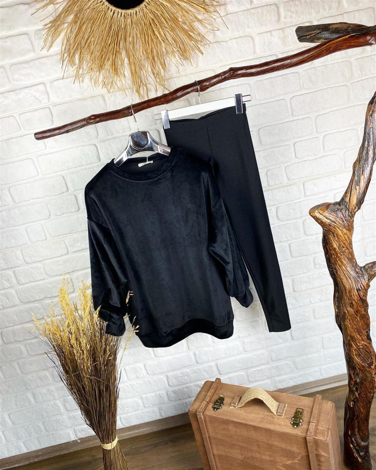 fransız kadife salaş sweatshirt (siyah)
