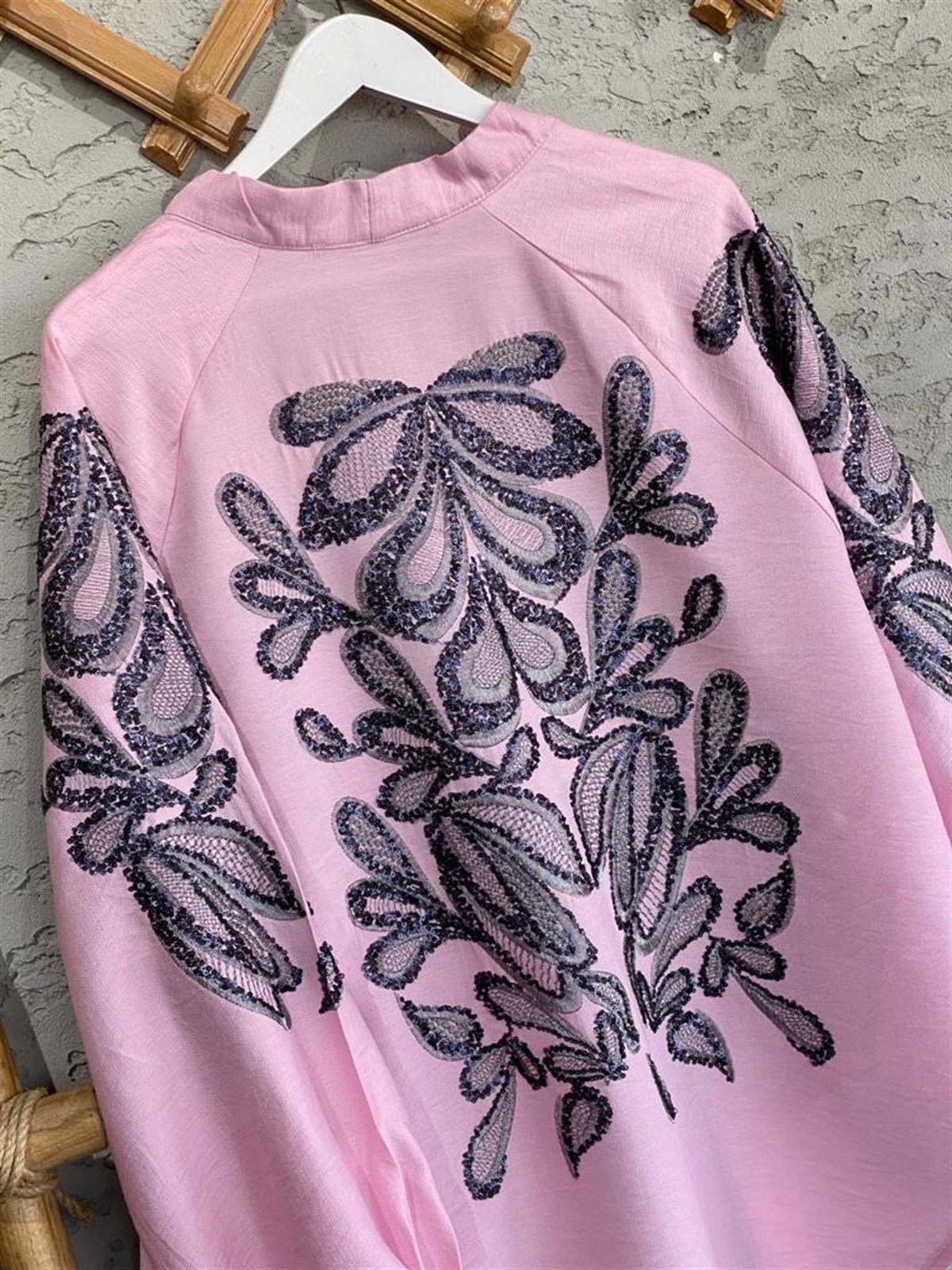 Full Payet İşlemeli Özel Tasarım Kimono (Pembe)
