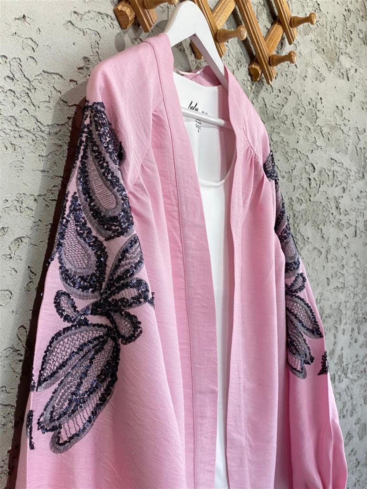 Full Payet İşlemeli Özel Tasarım Kimono (Pembe)