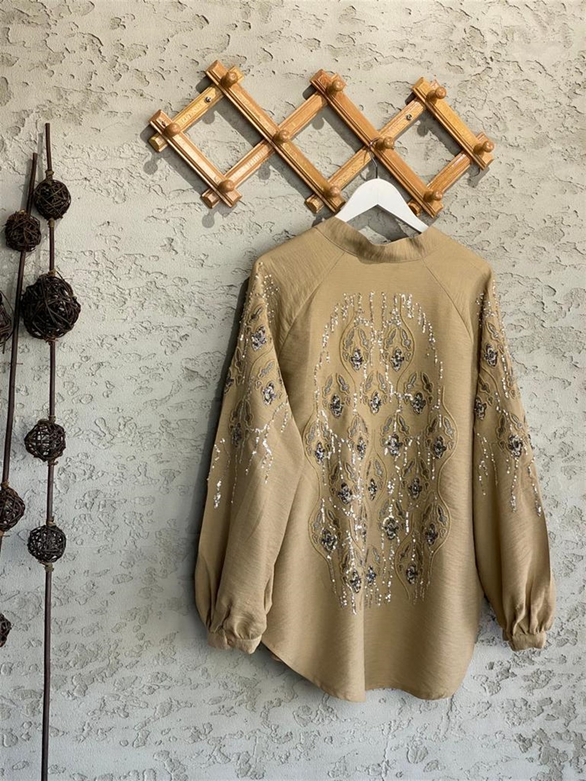 Full Payet İşlemeli Özel Tasarım Kimono (Bej)