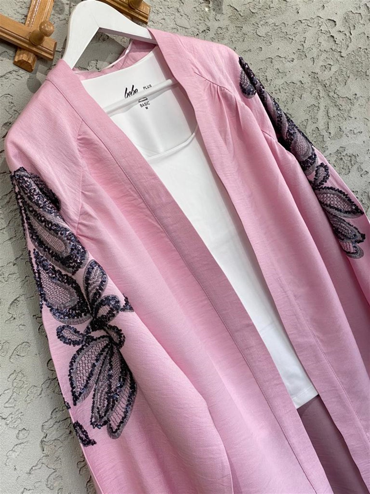 Full Payet İşlemeli Özel Tasarım Kimono (Pembe)