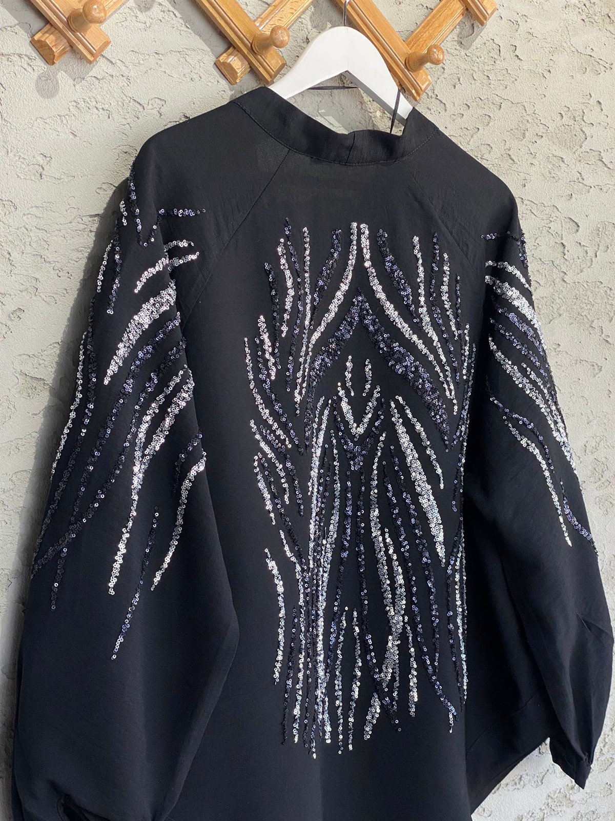 Full Payet İşlemeli Özel Tasarım Kimono (Siyah)