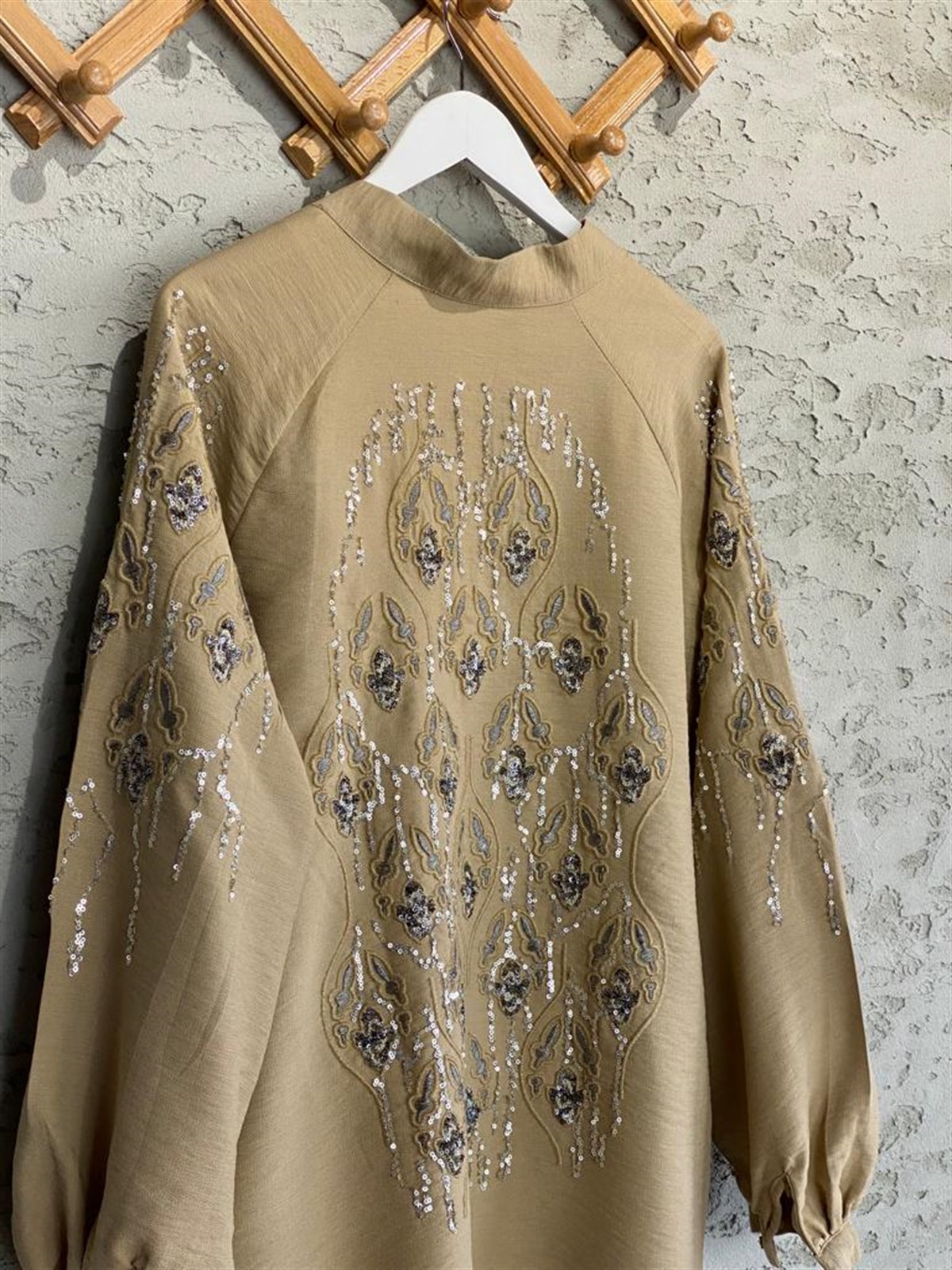 Full Payet İşlemeli Özel Tasarım Kimono (Bej)
