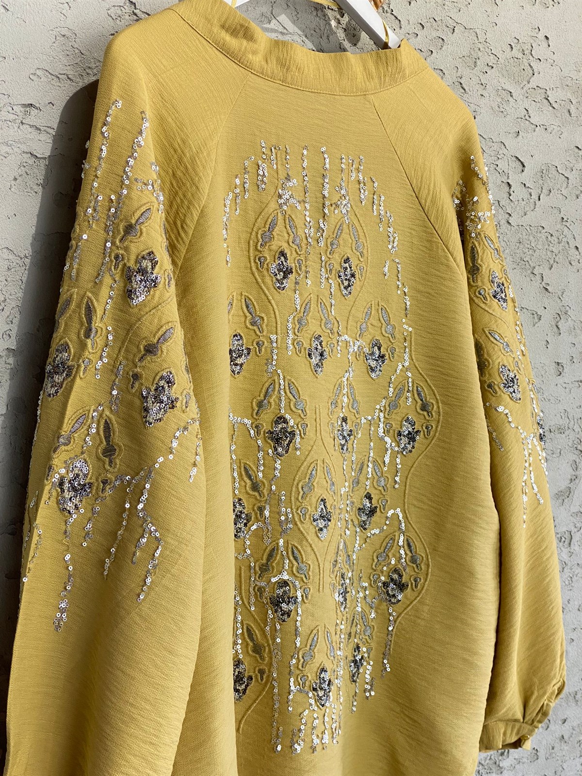 Full Payet İşlemeli Özel Tasarım Kimono (Hardal Sarı)