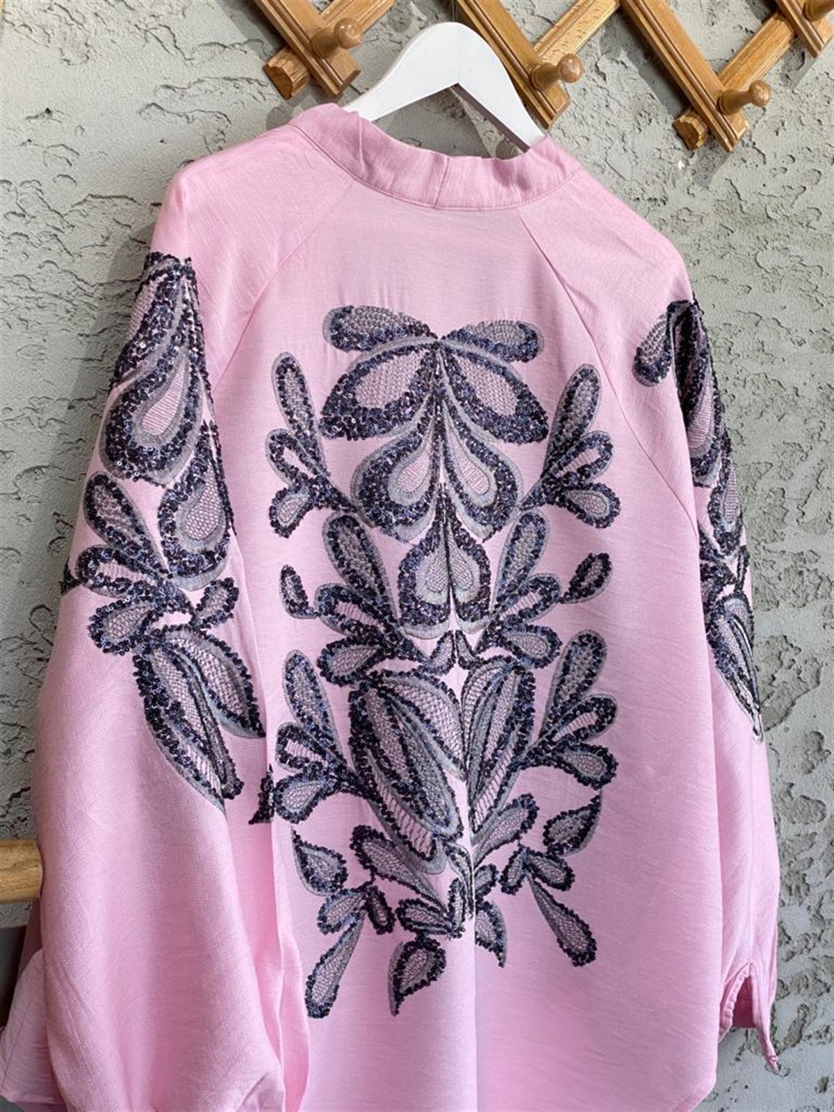 Full Payet İşlemeli Özel Tasarım Kimono (Pembe)