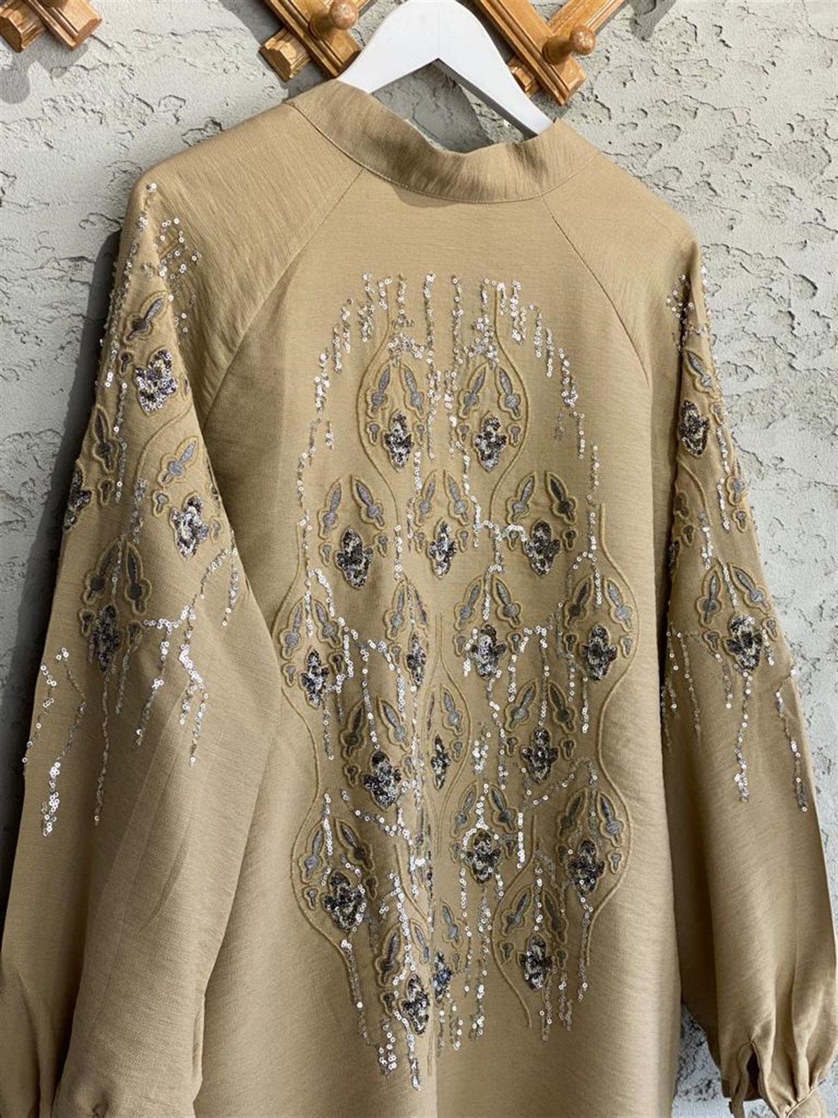 Full Payet İşlemeli Özel Tasarım Kimono (Bej)