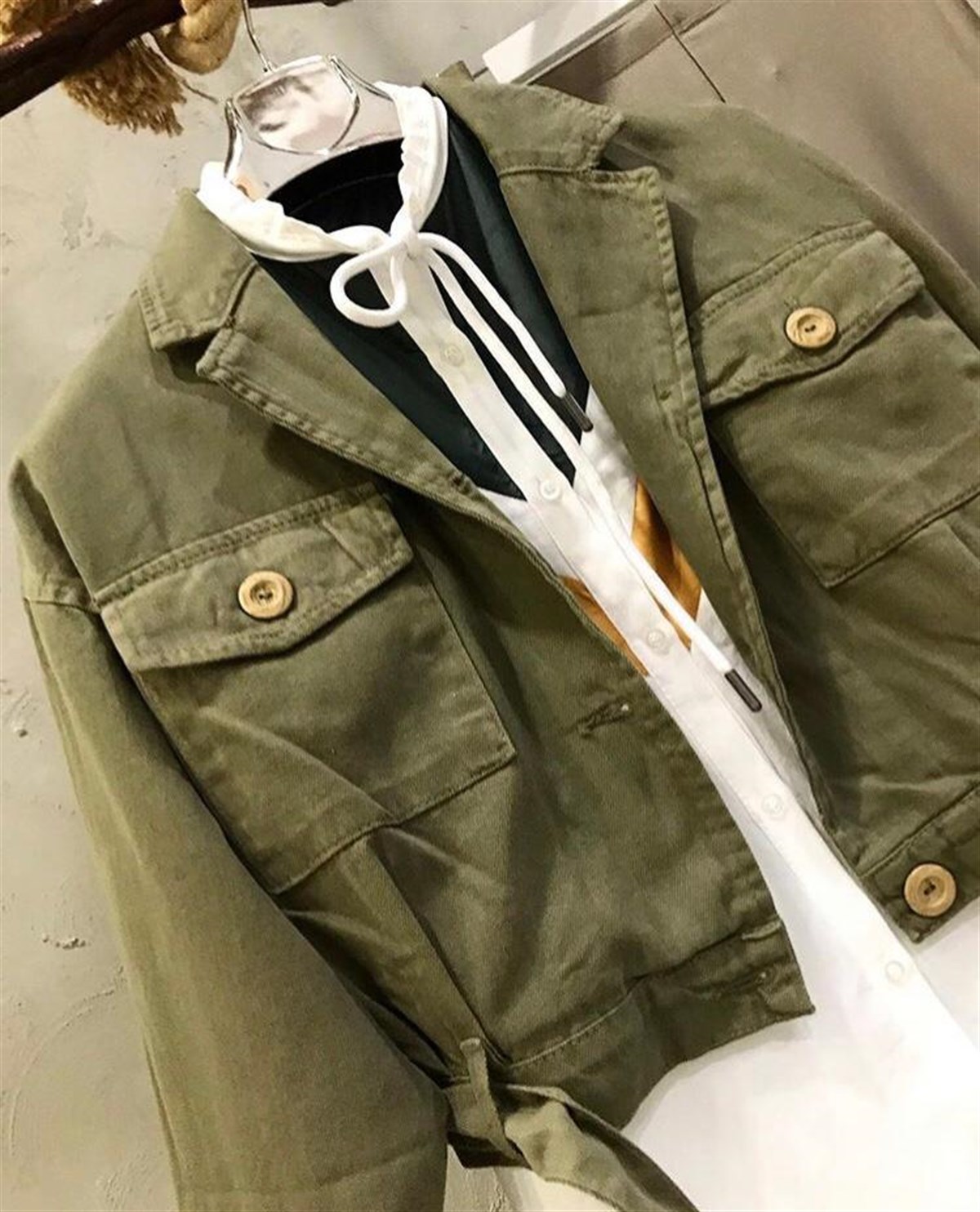 Gabardin Kumaş Kemerli Ceket (CAMEL&HAKİ)