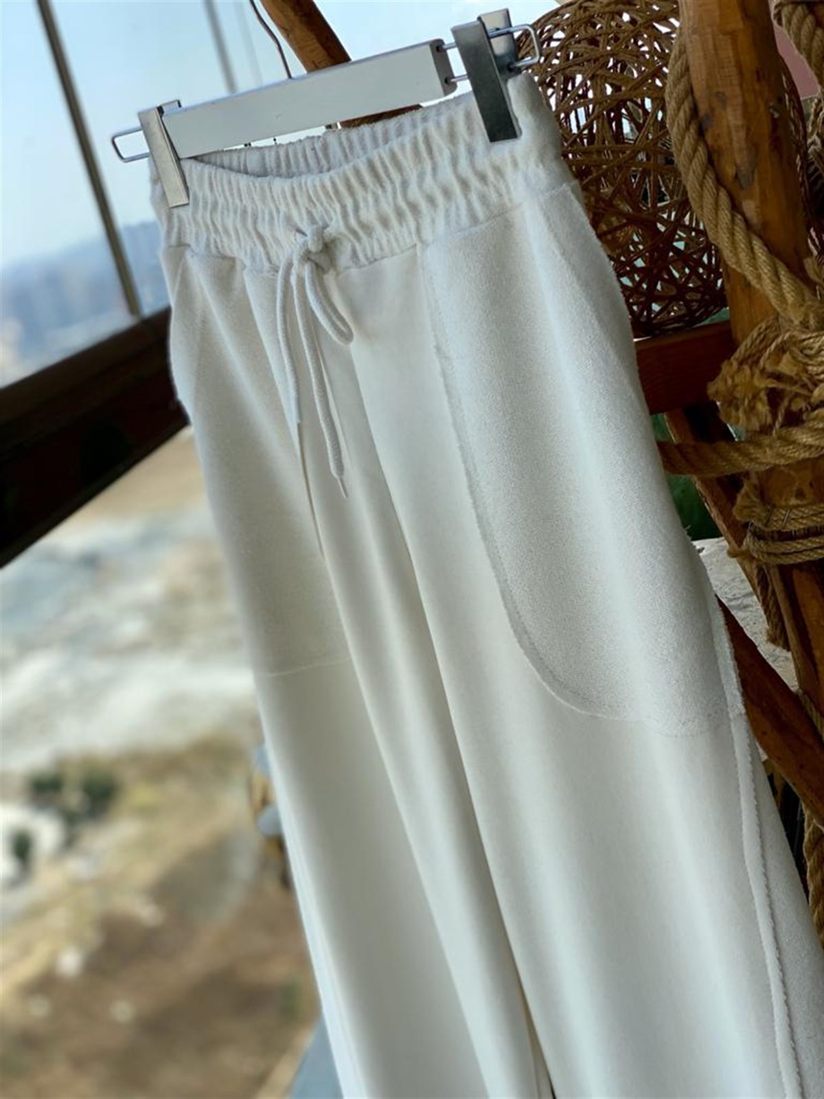 Geniş Paça İkiiplik Sweat Kumaş Pantolon (EKRU)