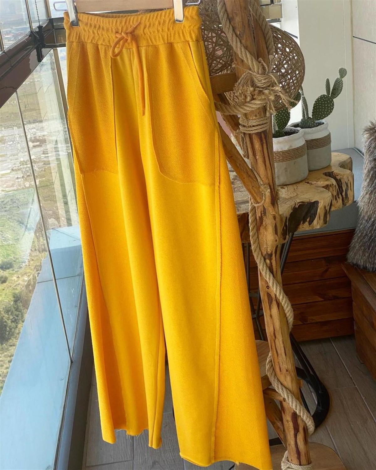 Geniş Paça İkiiplik Sweat Kumaş Pantolon (SARI)