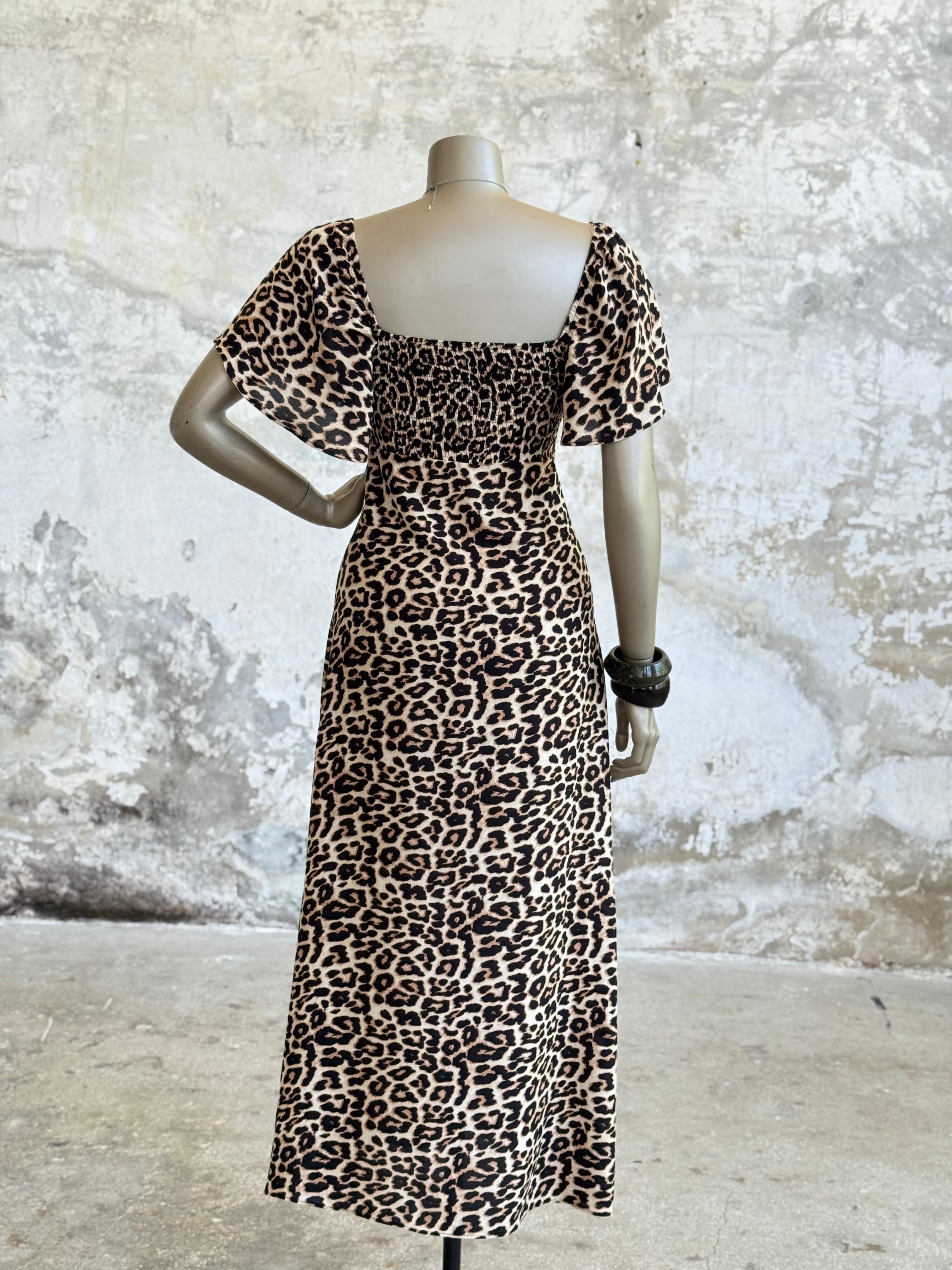 Gipeli Leopar Desen Kadın Elbise (Siyah)