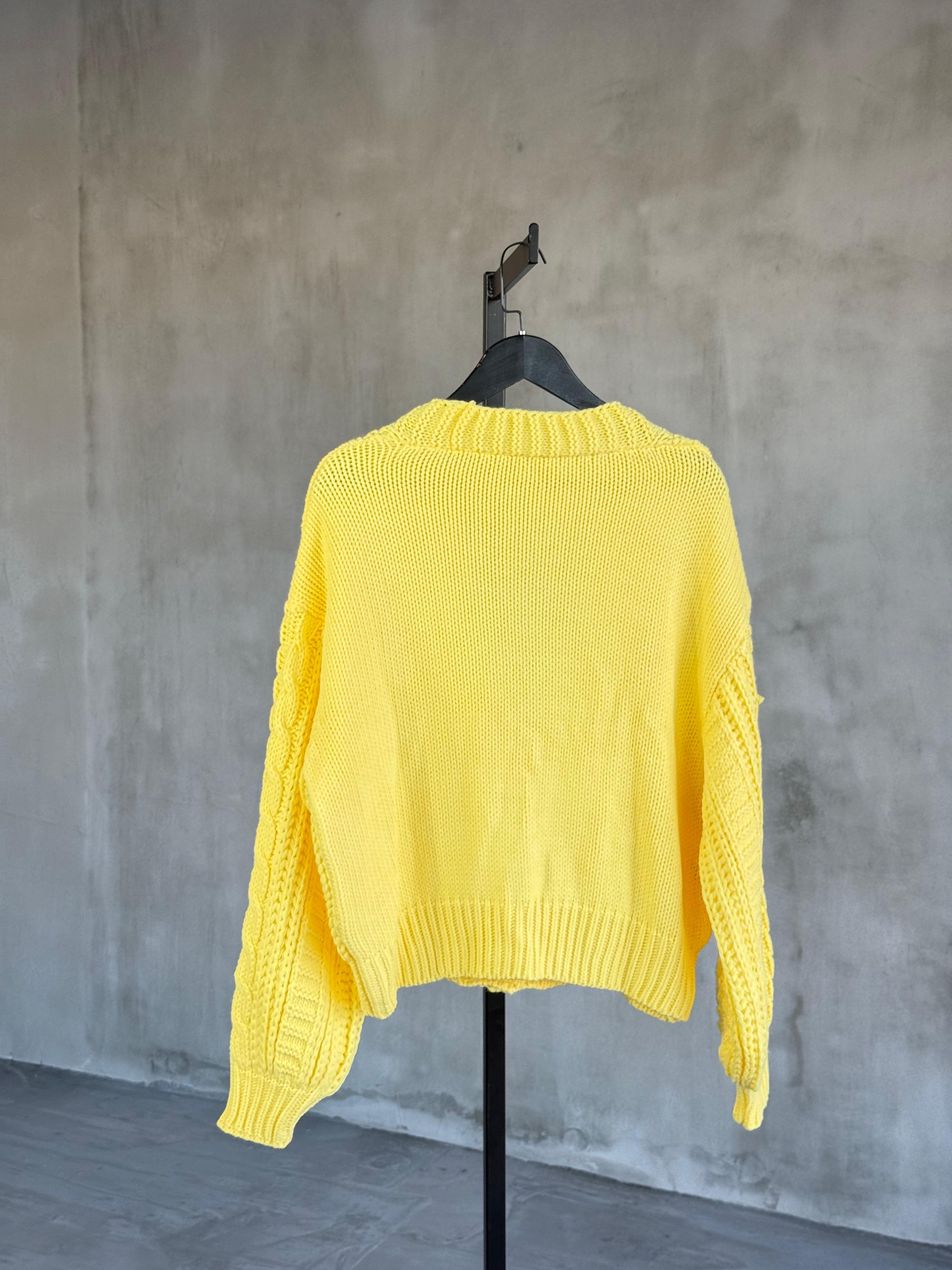 Gol Düğme Detaylı Çelik Örme Hırka (Sarı)