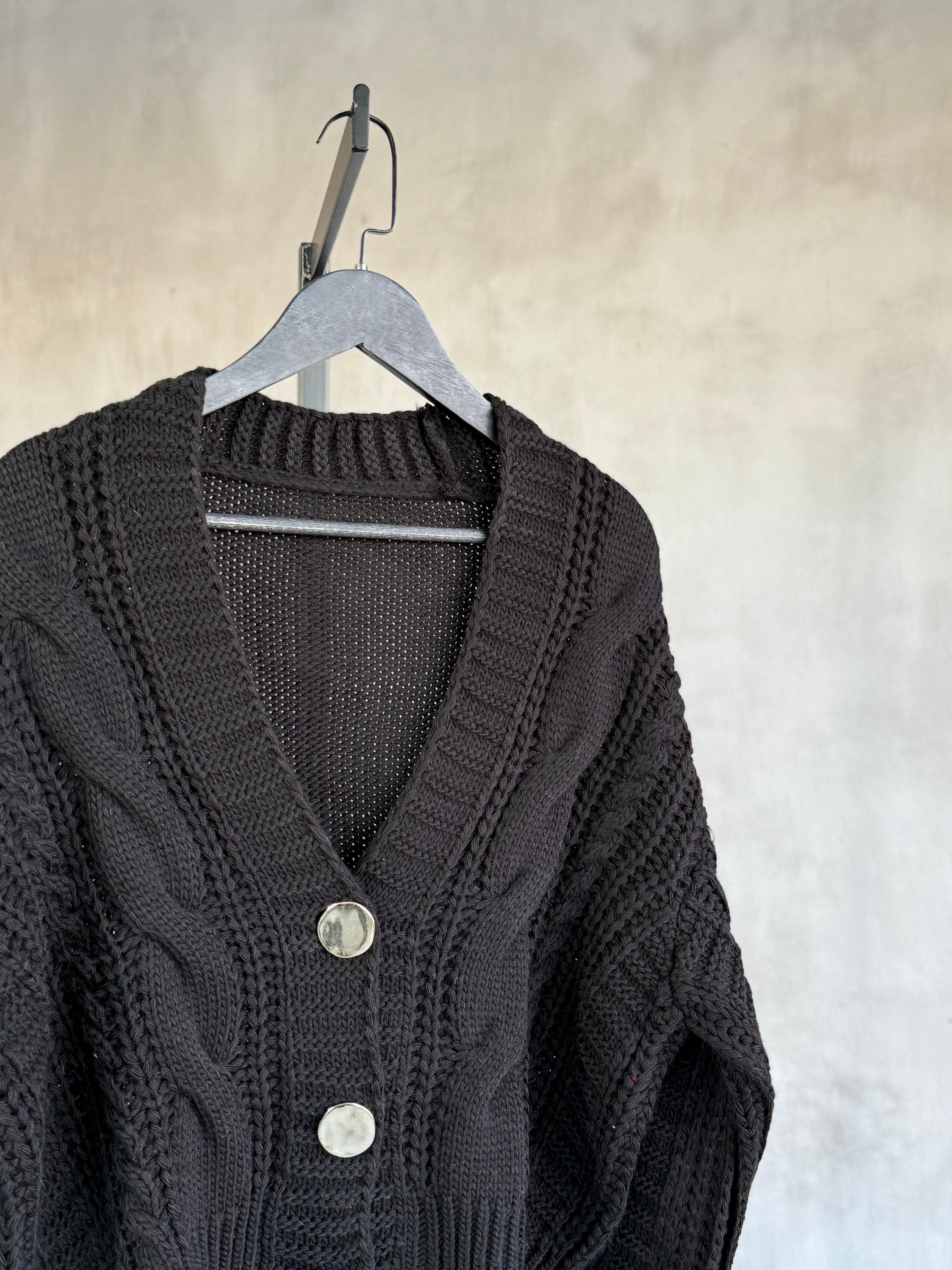 Gol Düğme Detaylı Çelik Örme Hırka (Siyah)