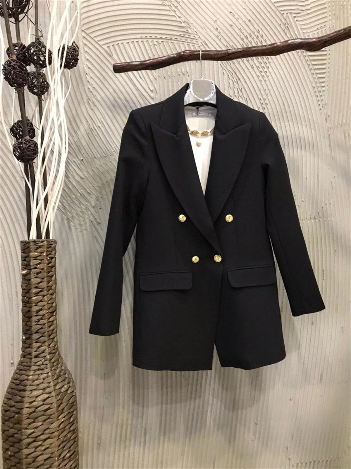 Gold Düğmeli Blazer Ceket (SİYAH)