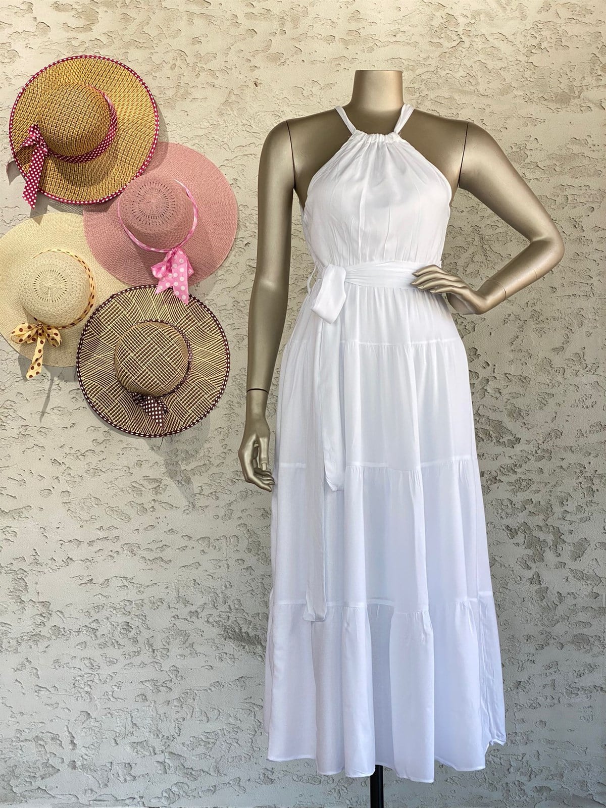 Halter Yaka Elbise (Beyaz)
