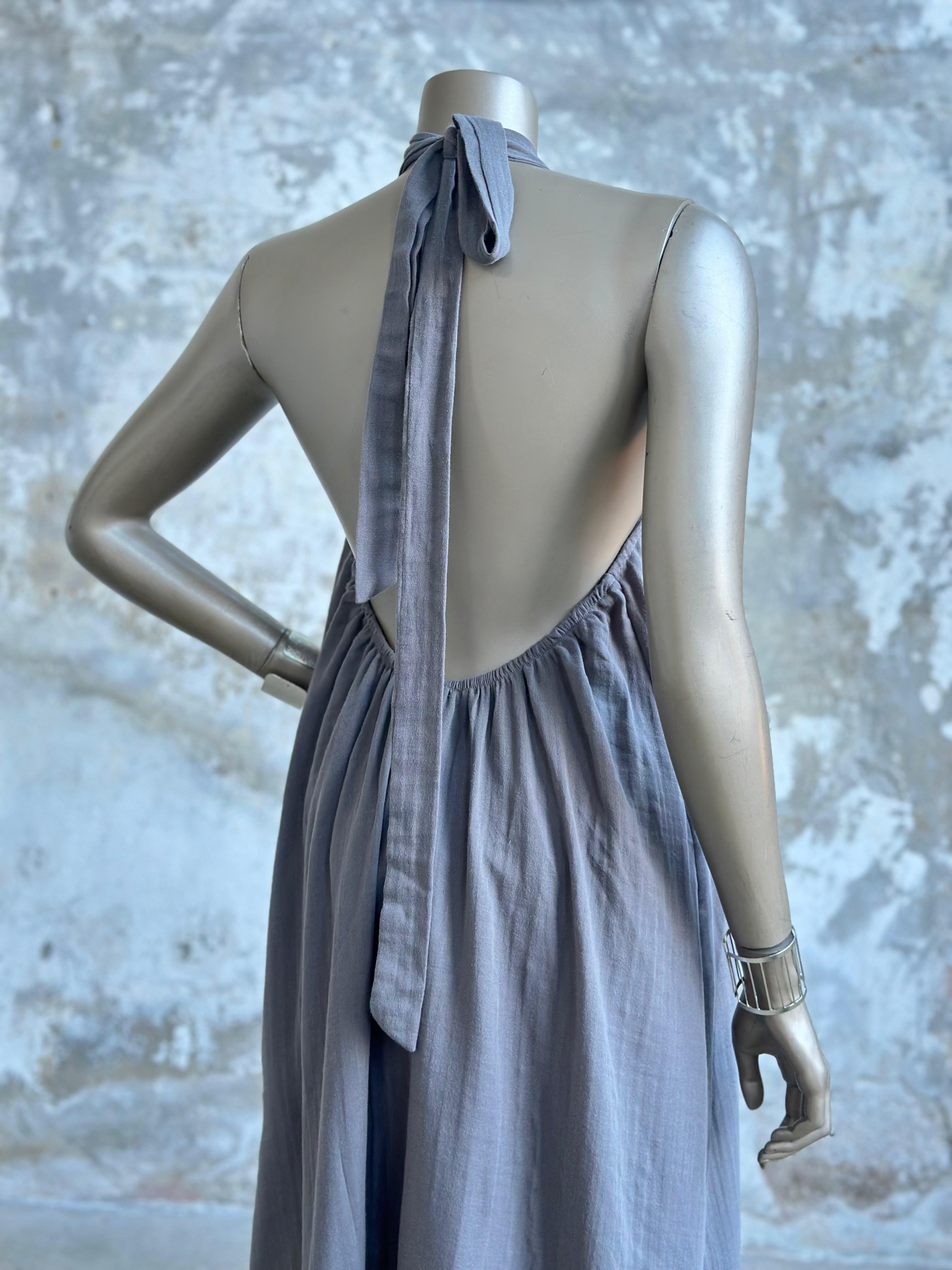 Halter Yaka Müslin Kumaş Elbise (Gri)
