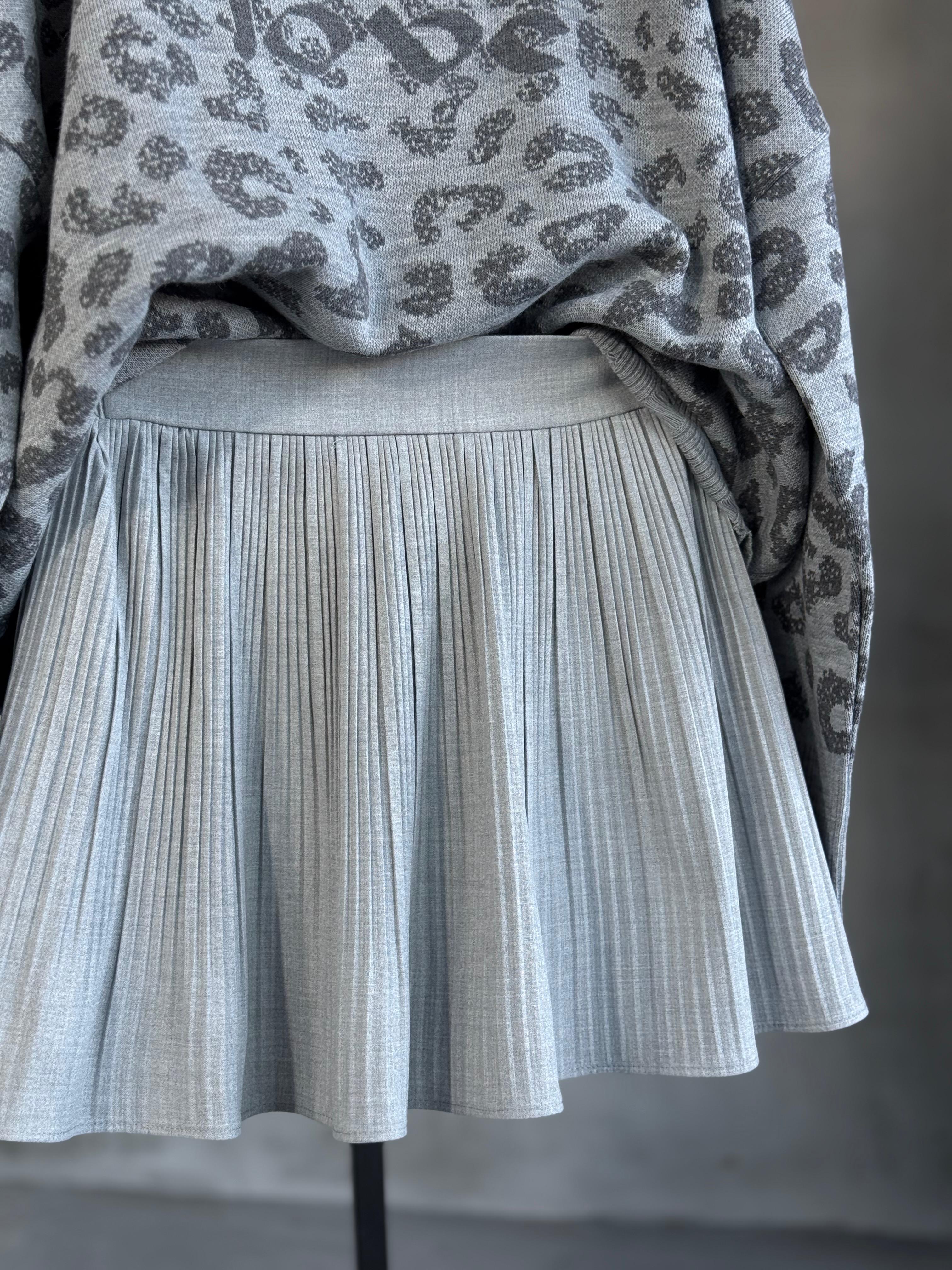 İçi Şortlu Beli Lastikli Pileli Mini Etek (Gri Melange)