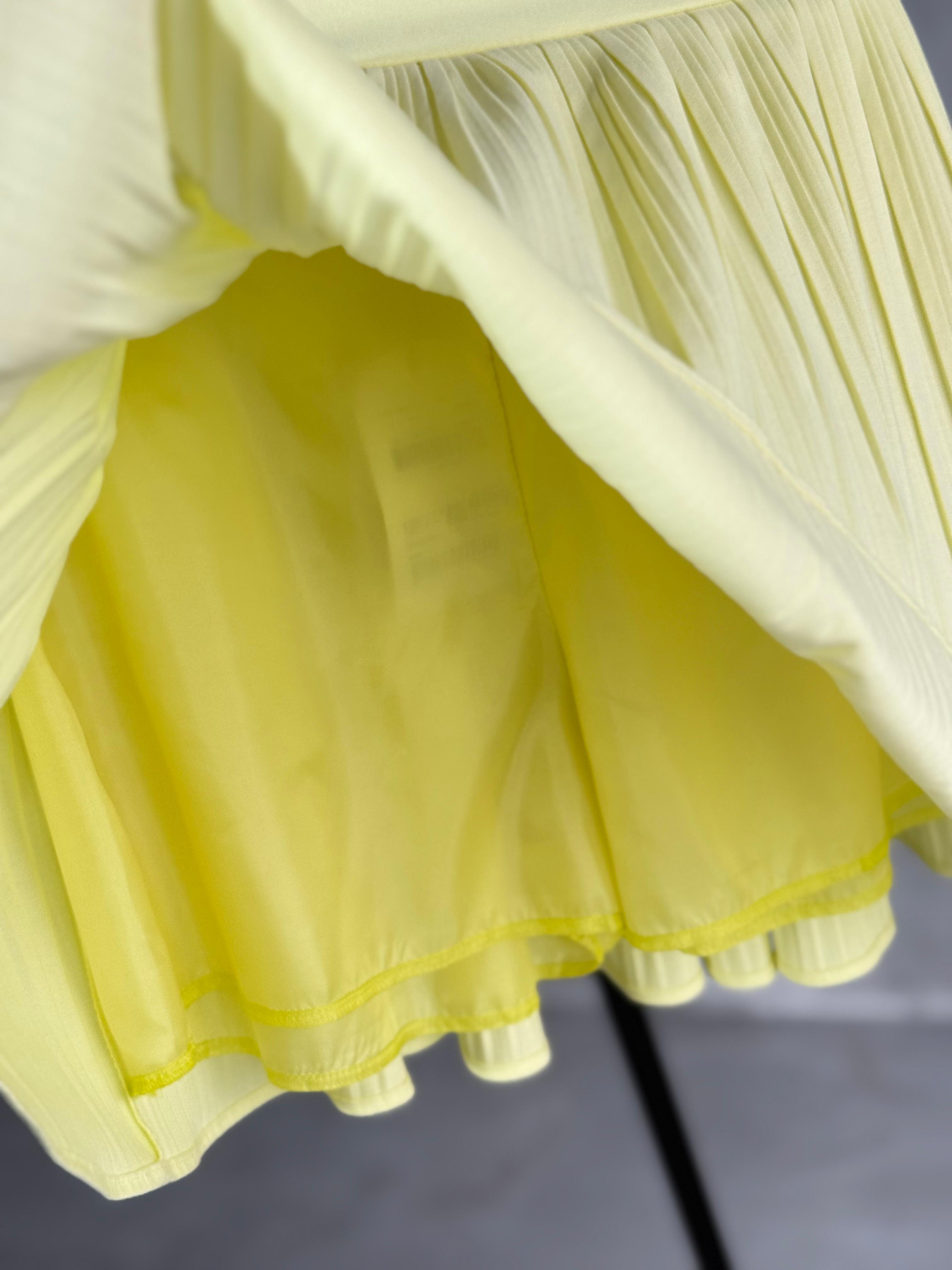 İçi Şortlu Beli Lastikli Pileli Mini Etek (Limon Sarısı)