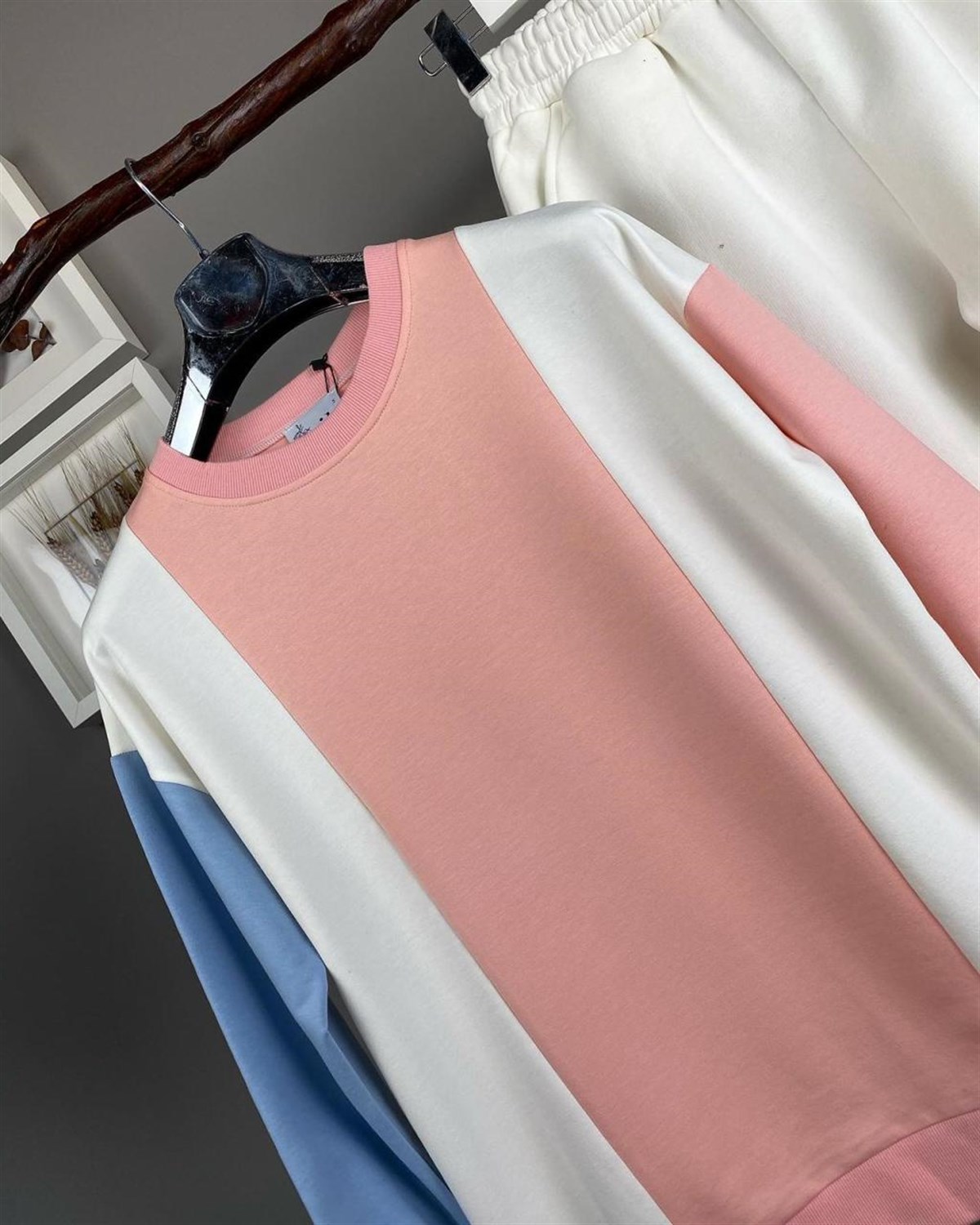 iki iplik kumaş sweatshirt (pudra)