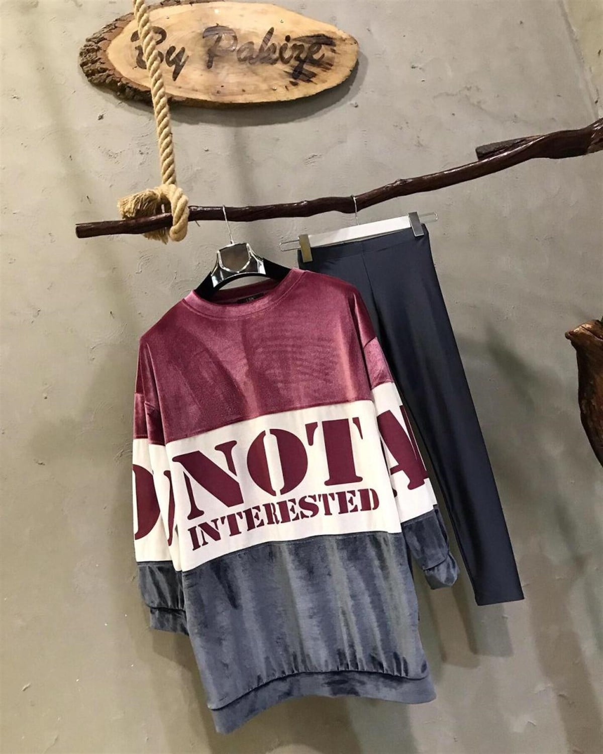 İki Renkli Kadife Sweatshirt (GÜL KURUSU)