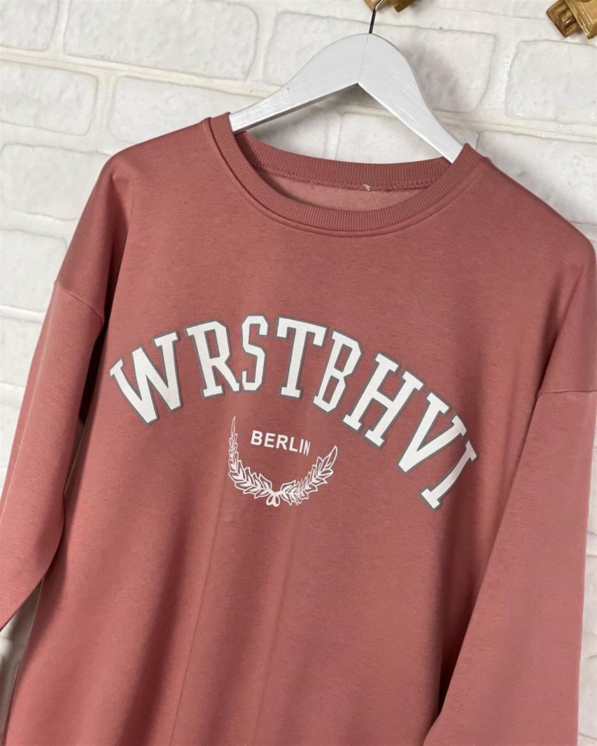 İkiiplik Kumaş İçi Şardonlu Sweatshirt (GÜL KURUSU)