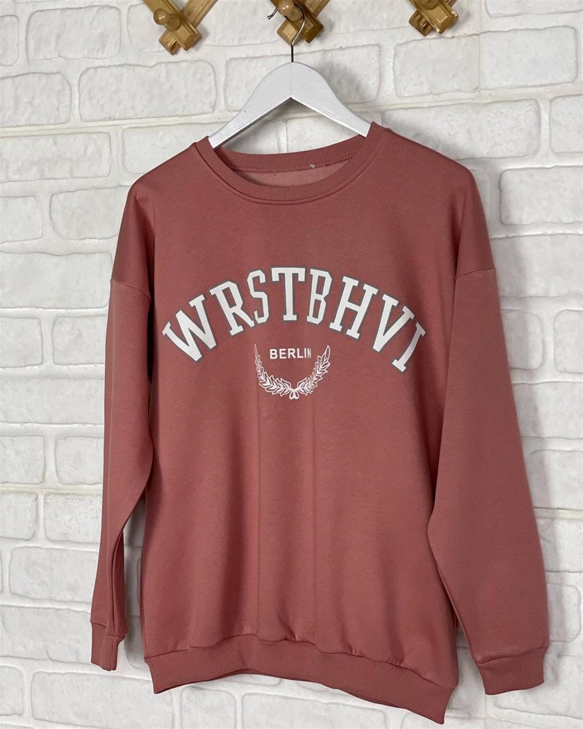 İkiiplik Kumaş İçi Şardonlu Sweatshirt (GÜL KURUSU)