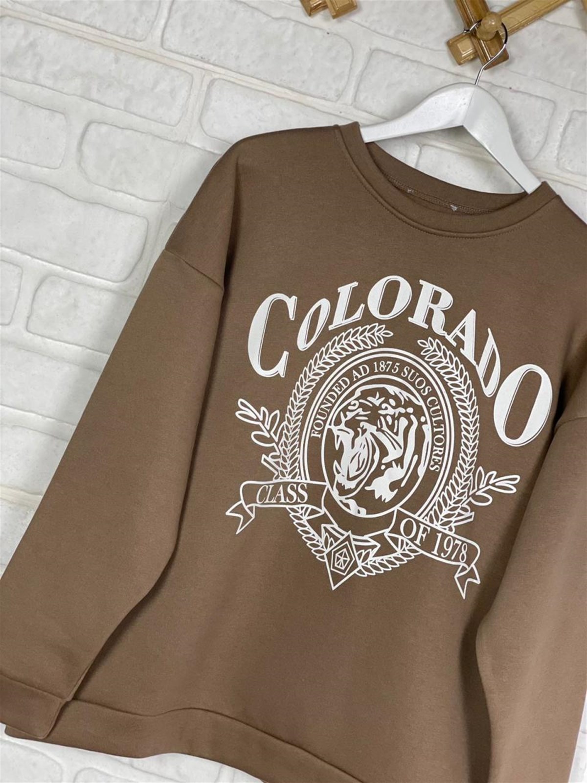 İkiiplik Kumaş İçi Şardonlu Sweatshirt (KAHVE)