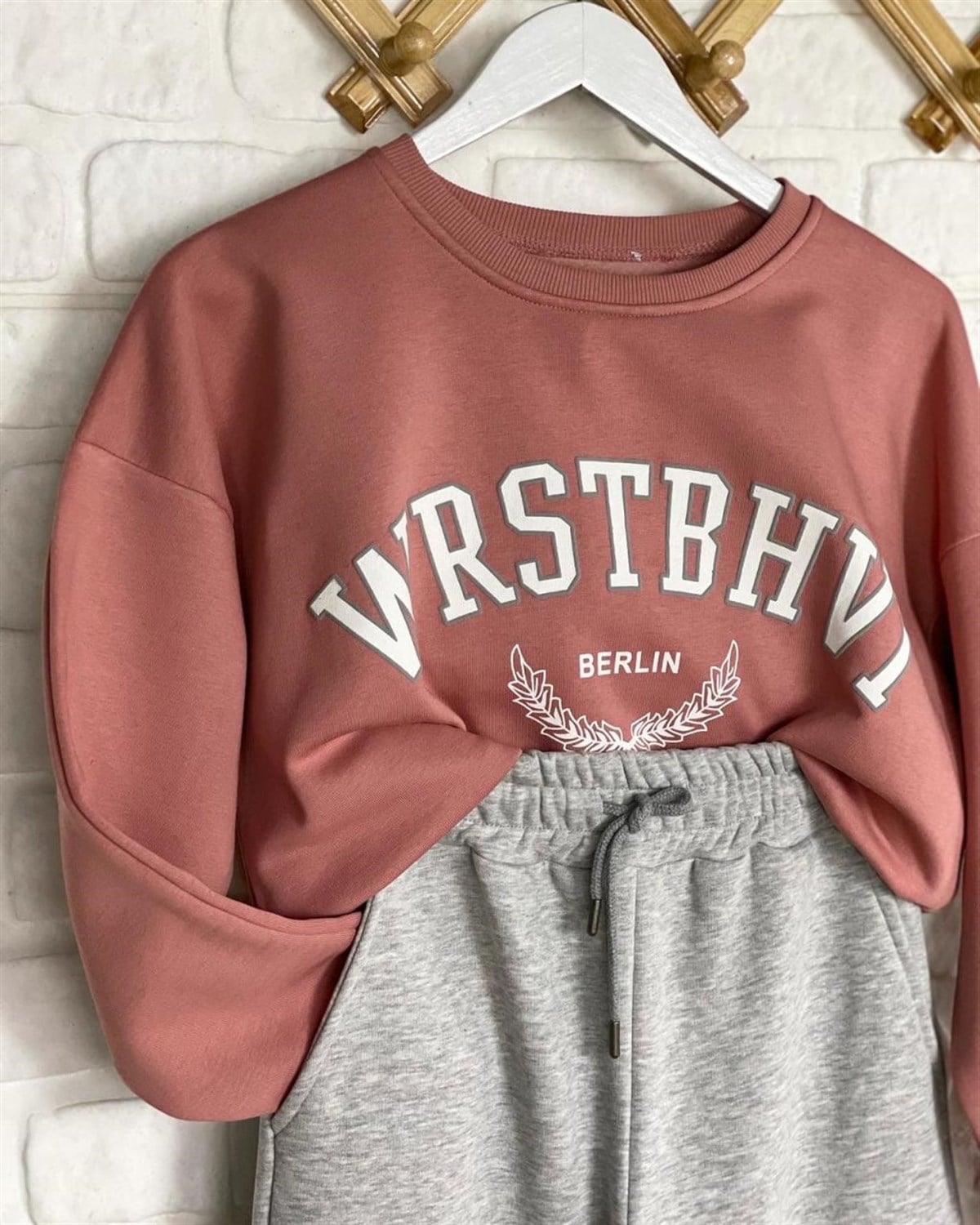 İkiiplik Kumaş İçi Şardonlu Sweatshirt (GÜL KURUSU)
